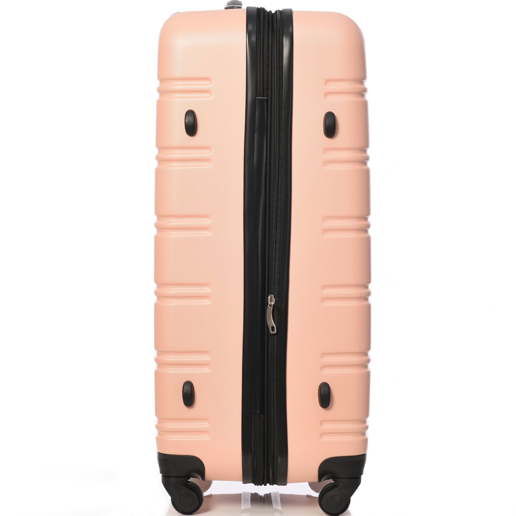 28" 4-Wheel ABS Hard Shell Travel Trolley Suitcase with Adjustable Handle, Luggage with Secure Lock, 52L × 32W × 78H cm, Pink