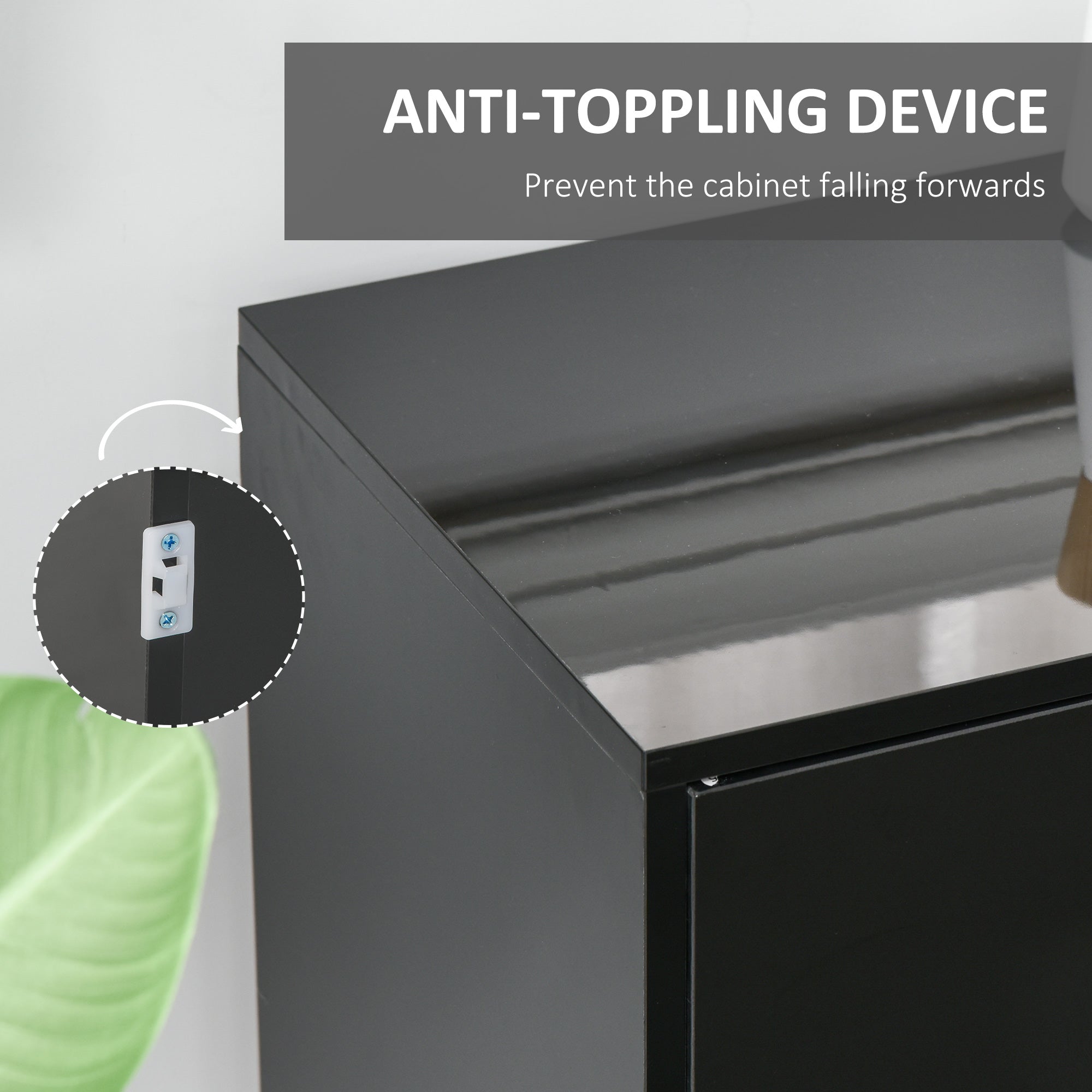 High Gloss Frame Sideboard, Side Cabinet, Push-Open Design with 2 Drawer for Living Room, Bedroom, Black