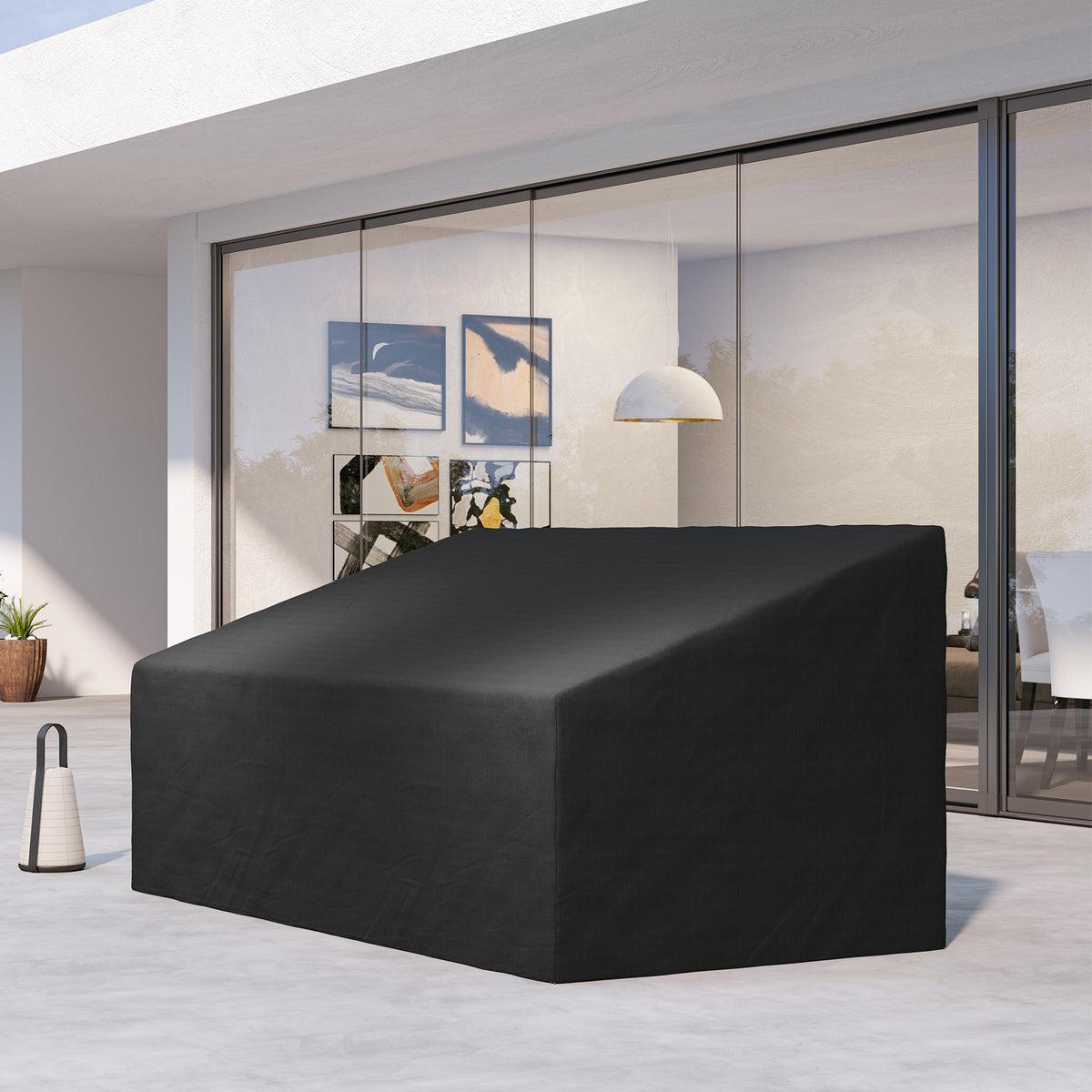 600D Oxford Cloth 3 Seater Sofa Furniture Cover Waterproof for Garden Patio - Black