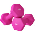 Set of 2 Hexagonal 3kg Dumbbells with Non-Slip Grip - Pink