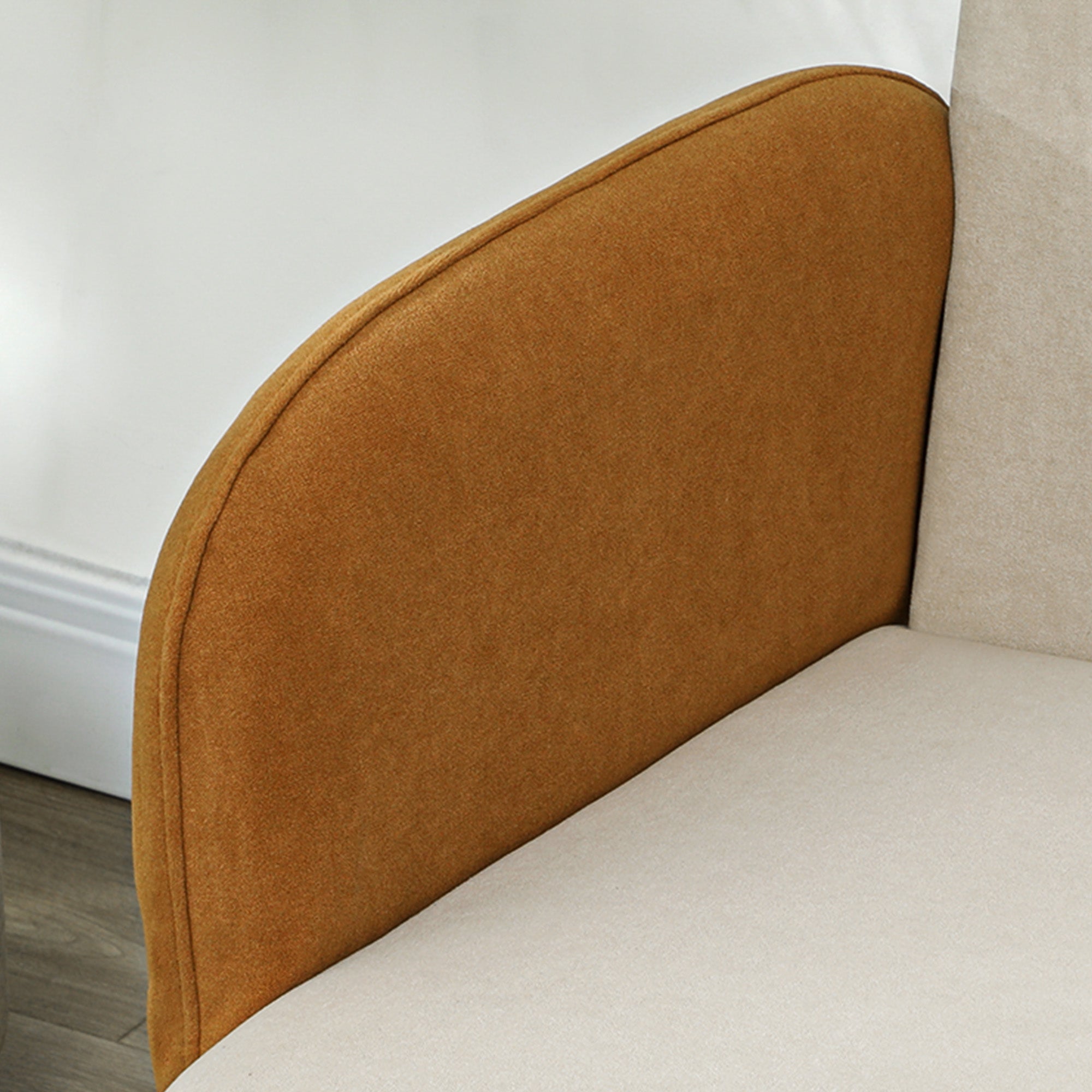 Two-Seater Velvet-Feel Mid Century Sofa - Cream/Orange