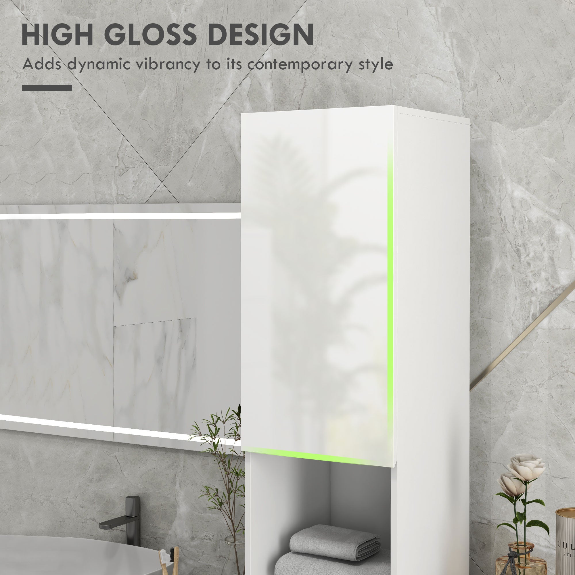 Multi-Storage Slim Bathroom Cabinet - High Gloss White