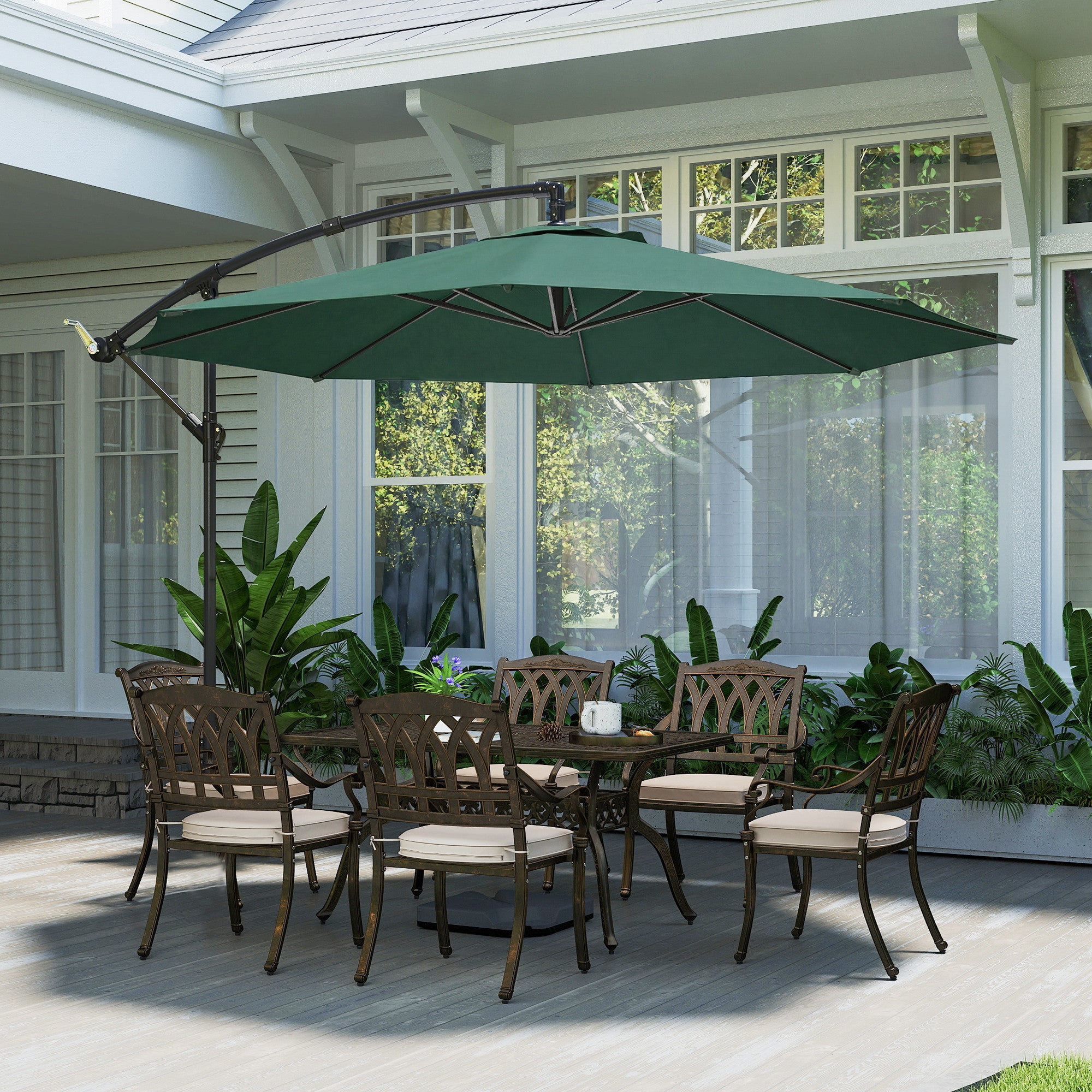 3 m Overhanging Cantilever Parasol, with Cross Base - Dark Green