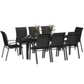 8 Seater Garden Dining Set with Rectangular Tempered Glass Table and Stackable Chairs - Black