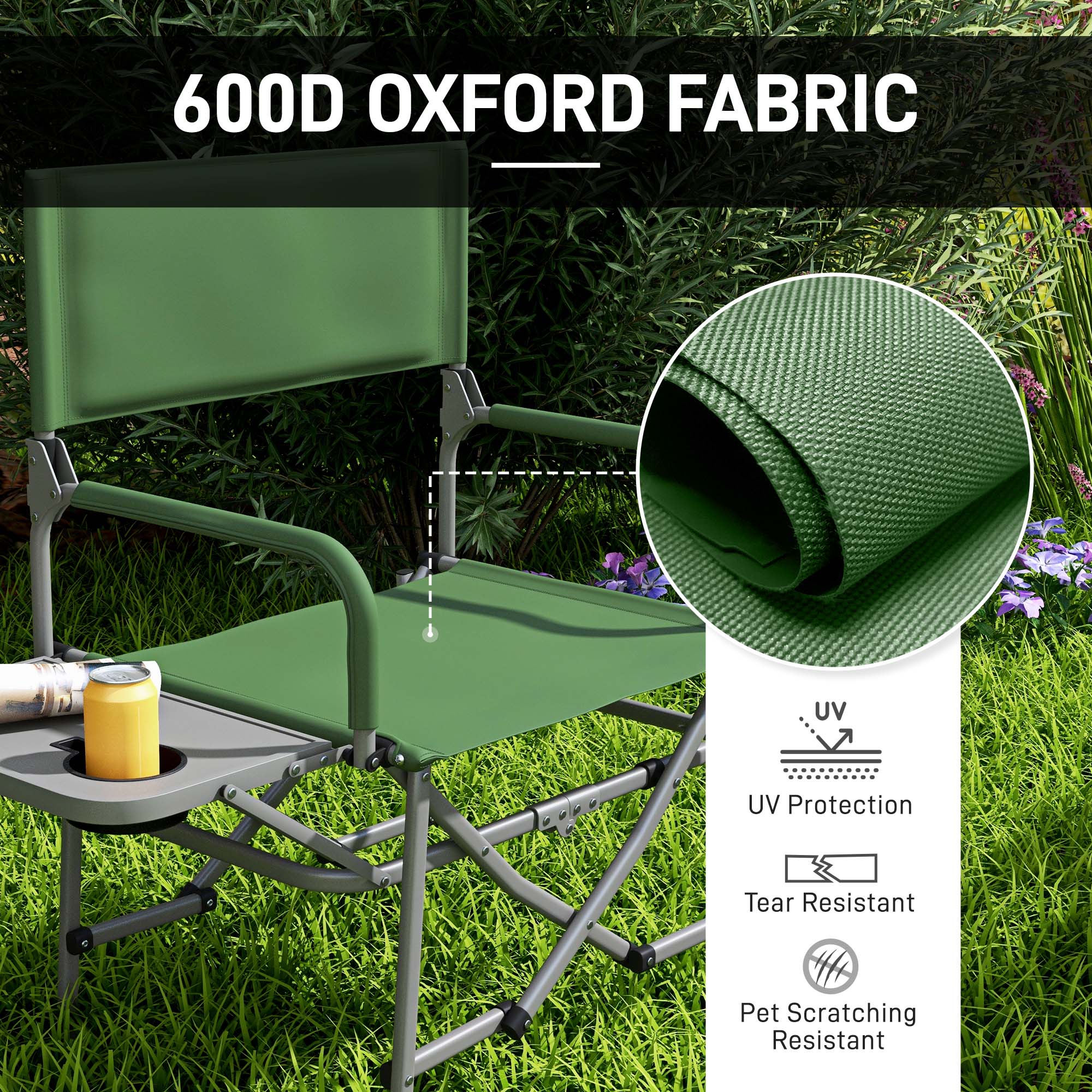 Folding Directors Camping Chair, with Side Table - Green