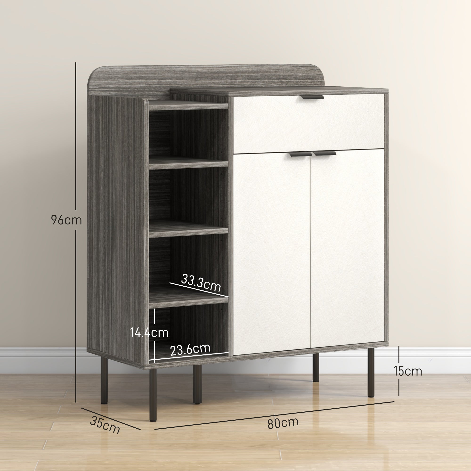 Modern and Minimal 12 Shoe Storage Cabinet - Grey/White