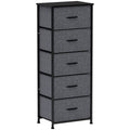 Fabric Chest of Drawers with 5 Storage Drawers, Steel Frame & Wooden Top - Dark Grey