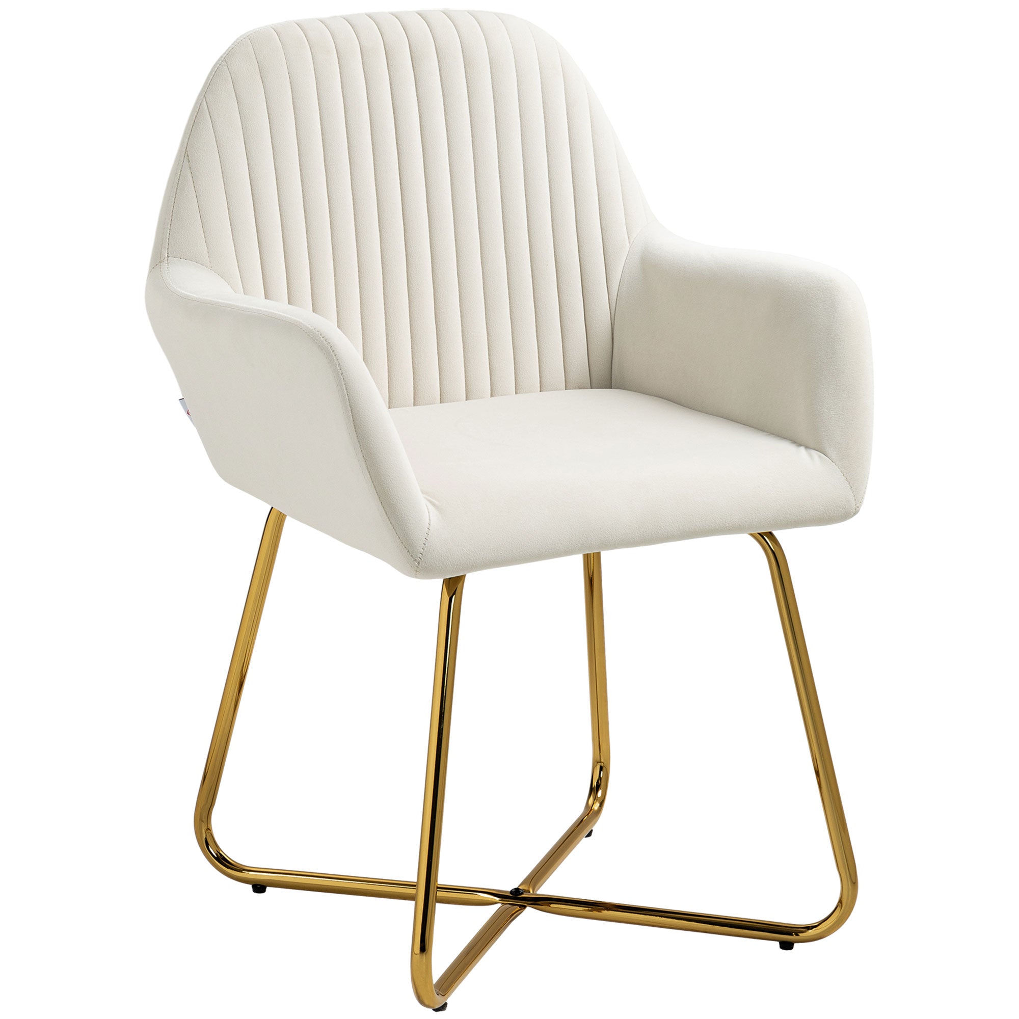 Modern Arm Chair Upholstered Accent Chair with Metal Base for Living Room Cream White