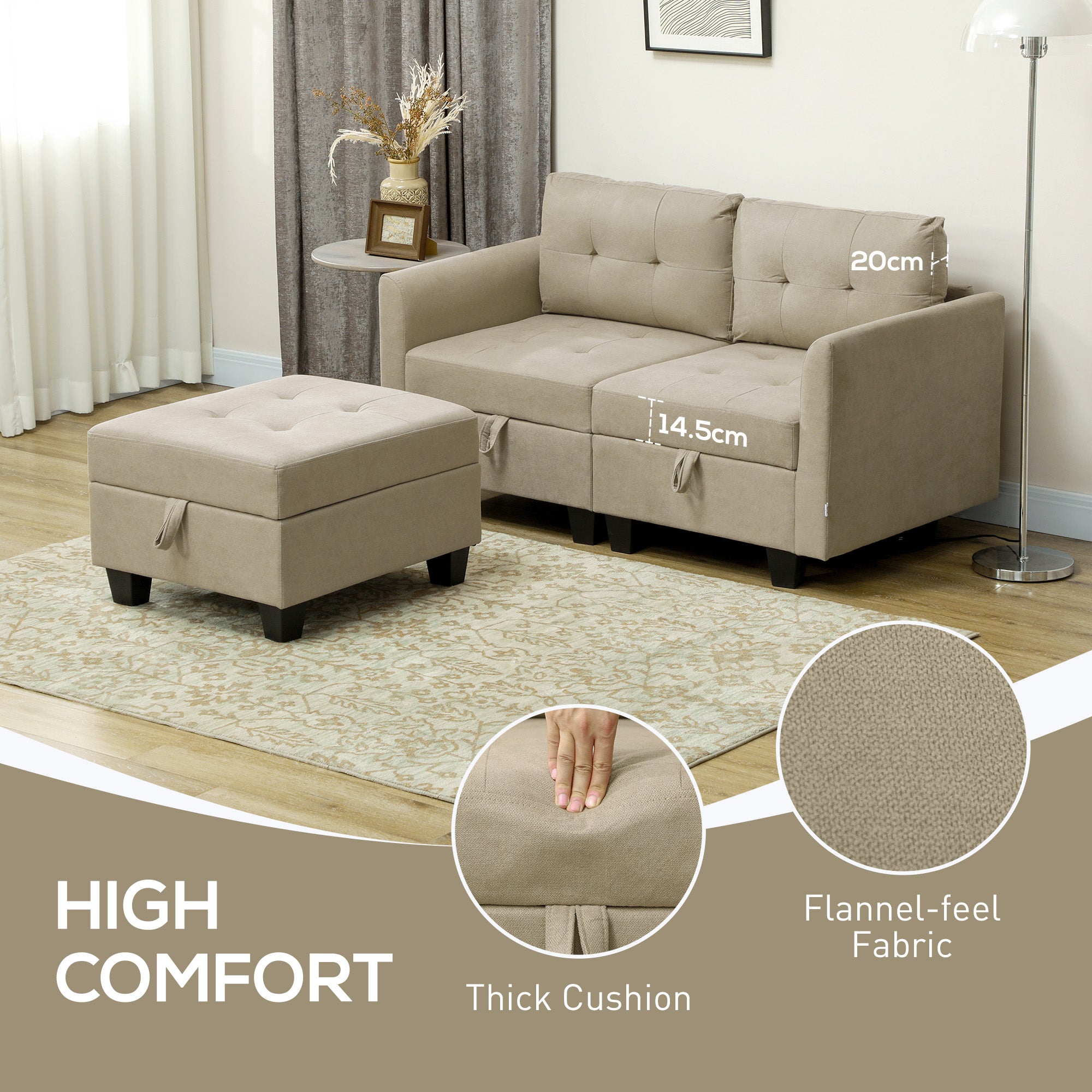 'L' Shape Modular Storage Sofa - Light Brown