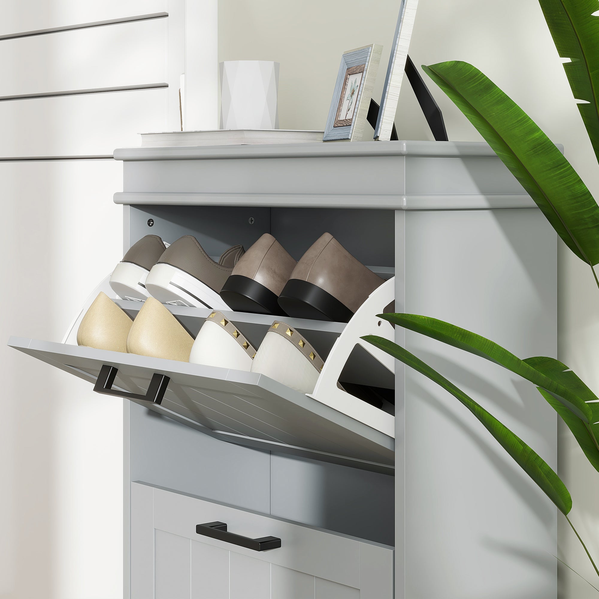 HOMCOM Two-Drawer Minimalistic 10-Shoe Cabinet - Grey