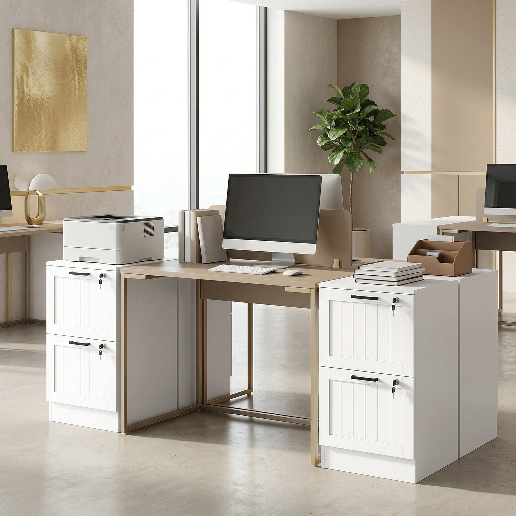 2 Drawer Filing Cabinet with Lock, Office Storage Cabinet with Adjustable Hanging Bars for A4 Letter Size Files, White