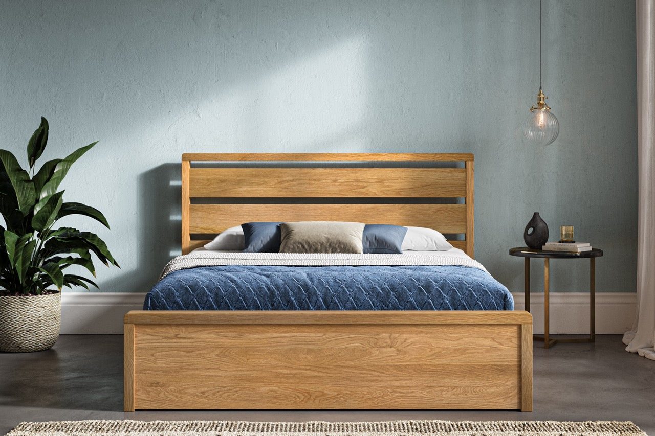 Modena Full Solid Oak Bed Oak - Double - Bedzy UK modern and affordable home furniture England