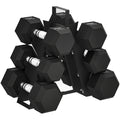 Hex Dumbbell Set with Weights Storage Rack, Rubber Coated Dumbbells, Non-Slip Chrome Handles, Space-Saving for Home Gym Weight Lifting Strength Training, 2 x 4kg, 2 x 6kg, 2 x 8kg
