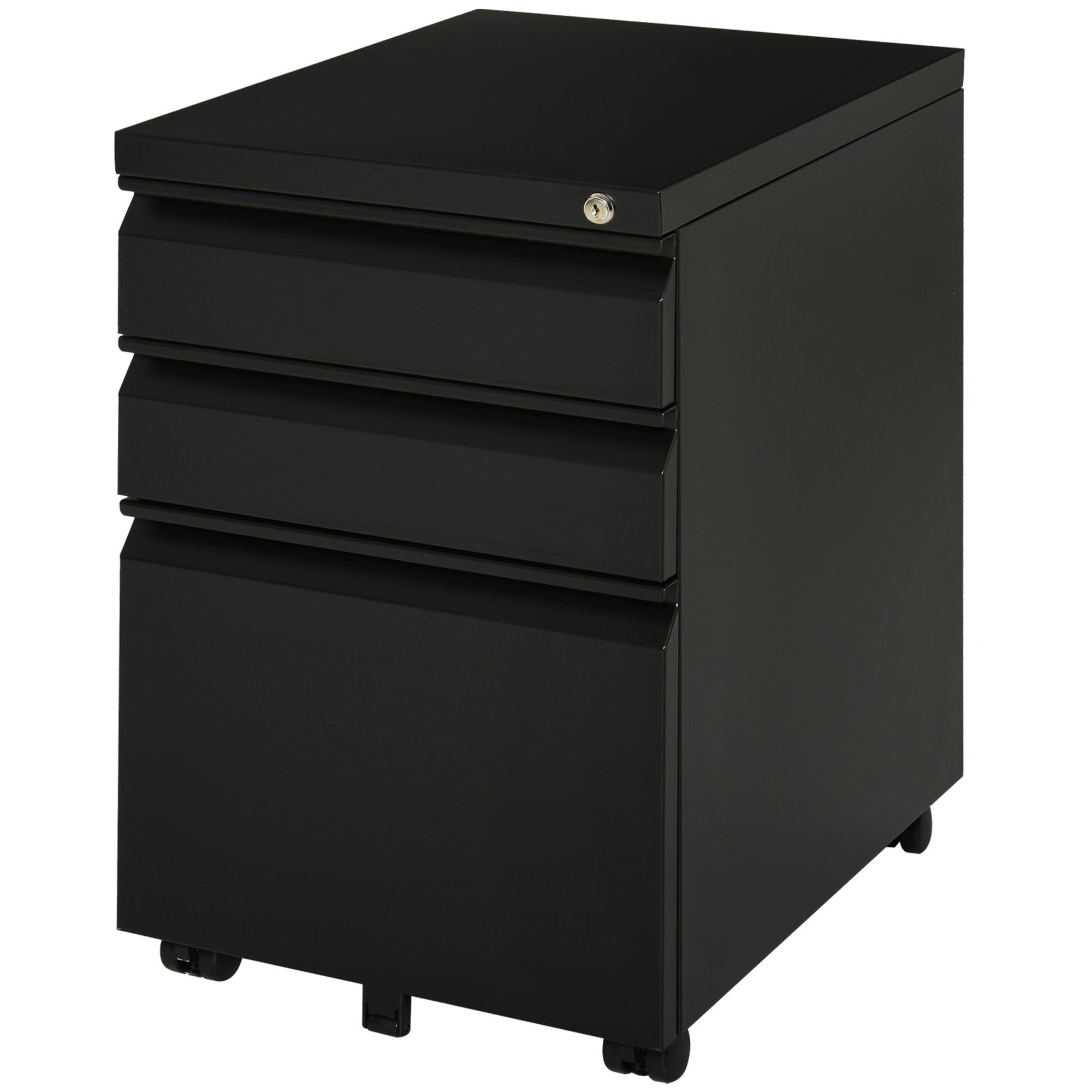 3 Drawer Filling Cabinet, Mobile Metal File Cabinet with Anti-tilt Design for Letter, A4, Legal Size, Black