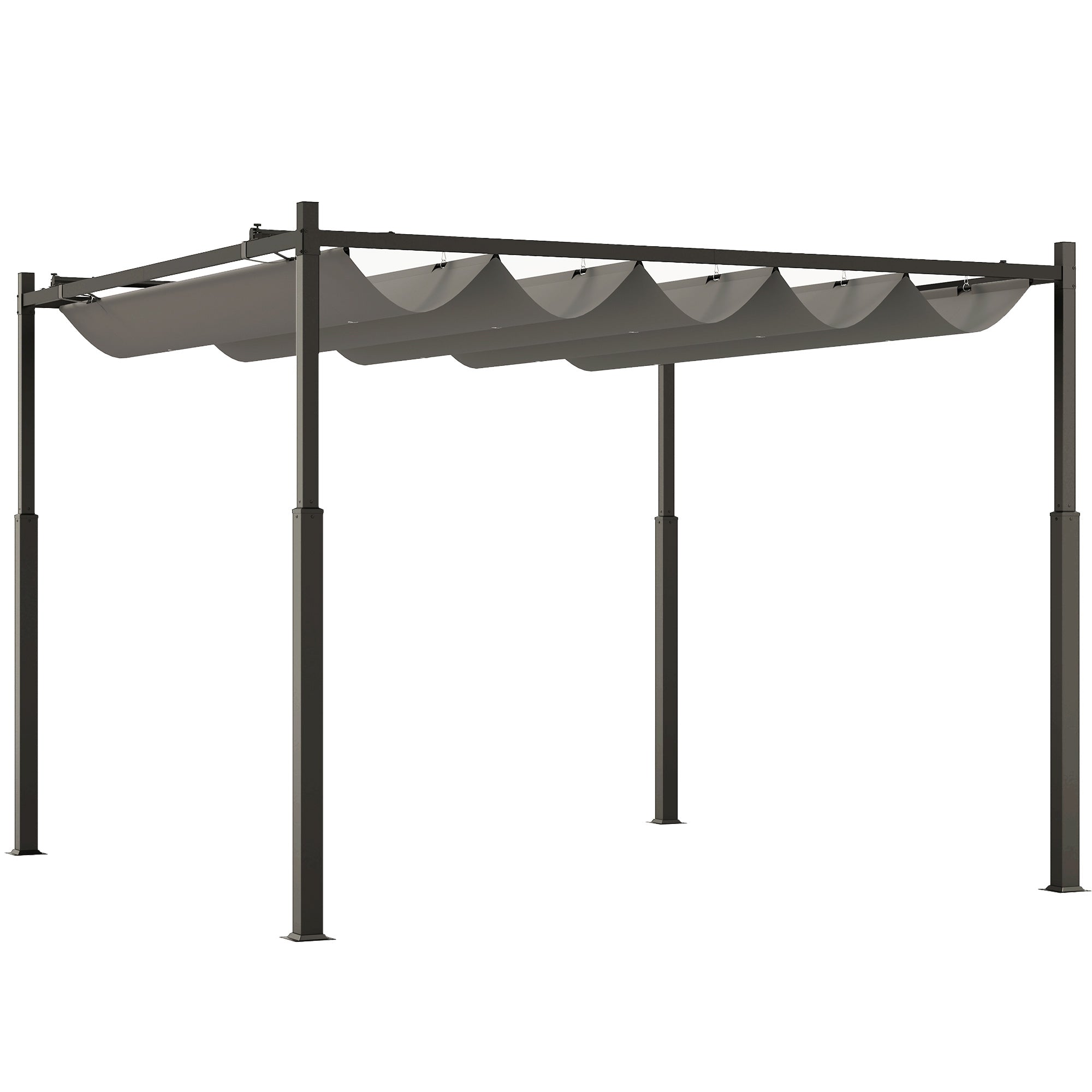 3 x 3 Metre Metal Pergola with Retractable Roof and Magnetic Fixing - Grey