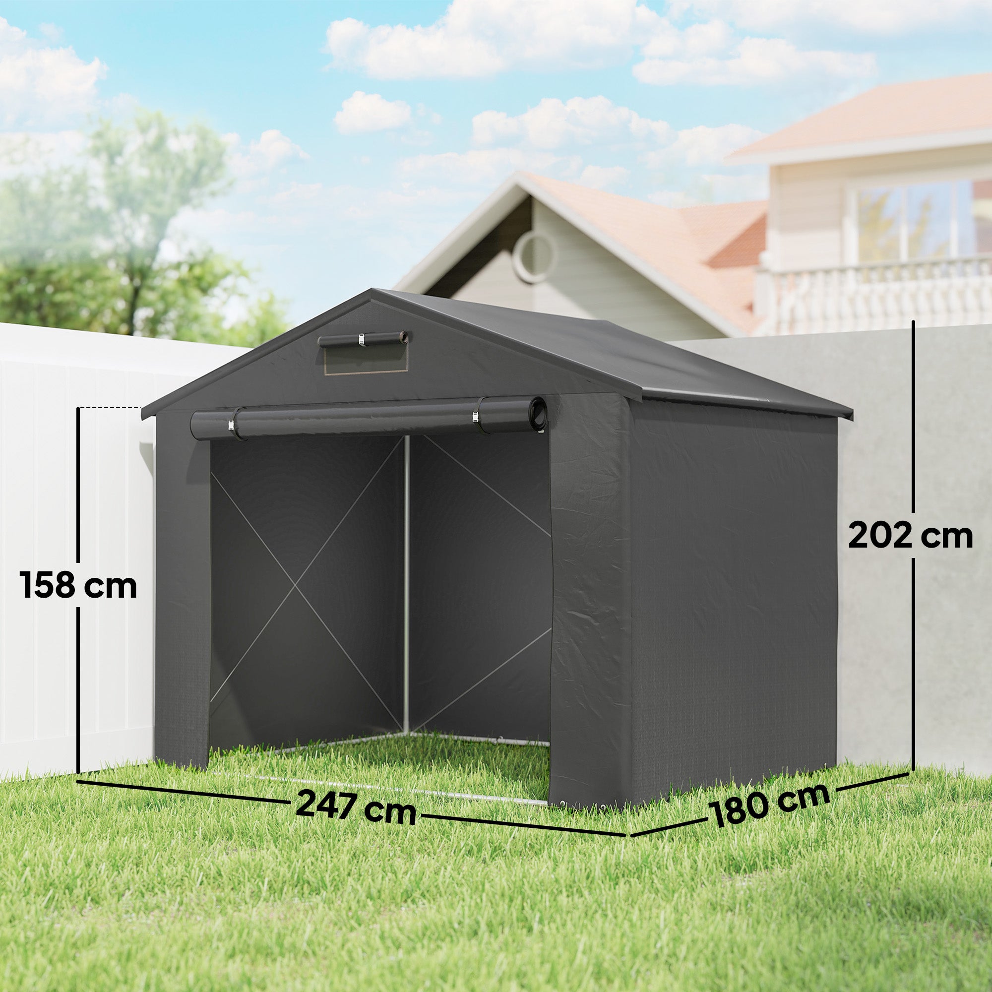 8 x 6 ft Outdoor Garden Storage Shed, Waterproof Bike Tent with Roll-Up Zipper Door
