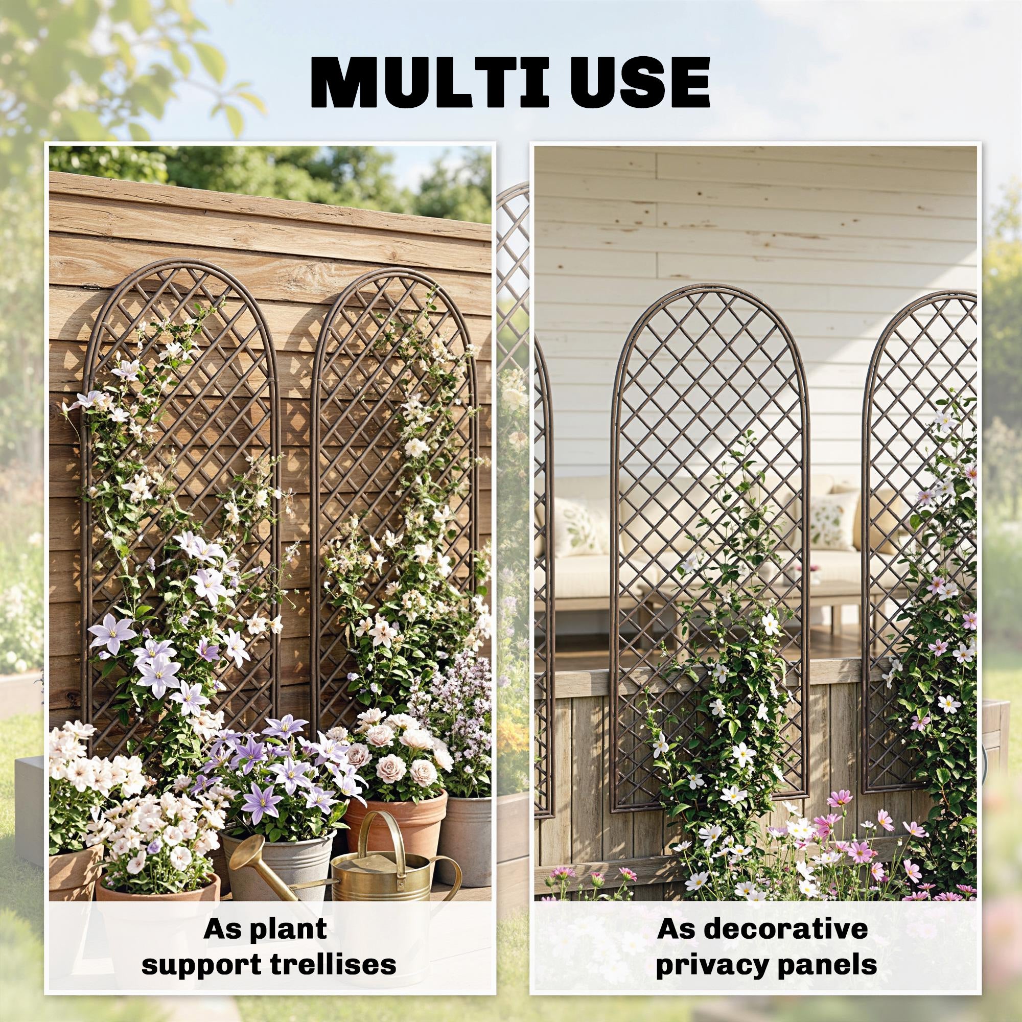 Garden Trellis, Decorative Trellis Panels for Climbing Outdoor Plants, Vegetables, Vines, Flowers, Natural Wood Finish