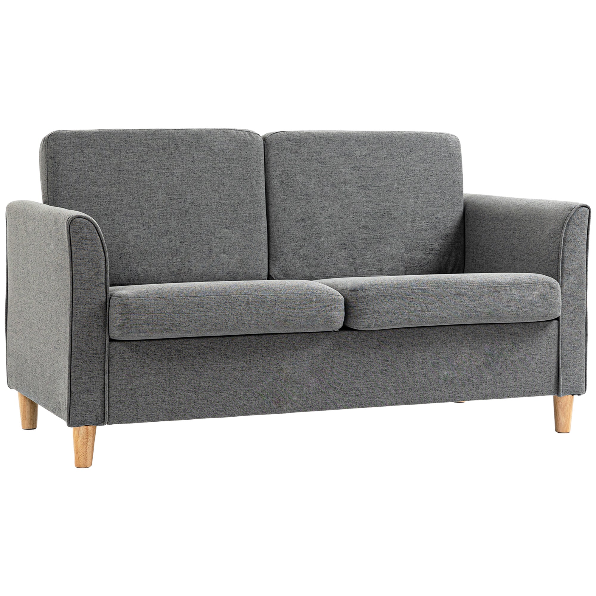 Compact Loveseat Sofa, Modern 2 Seater Sofa for Living Room with Wood Legs and Armrests, Grey