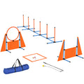 7-Piece Dog Agility Training Set with Weave Poles, Jump Ring, Hurdle, Pause Box & Carry Bag - Orange