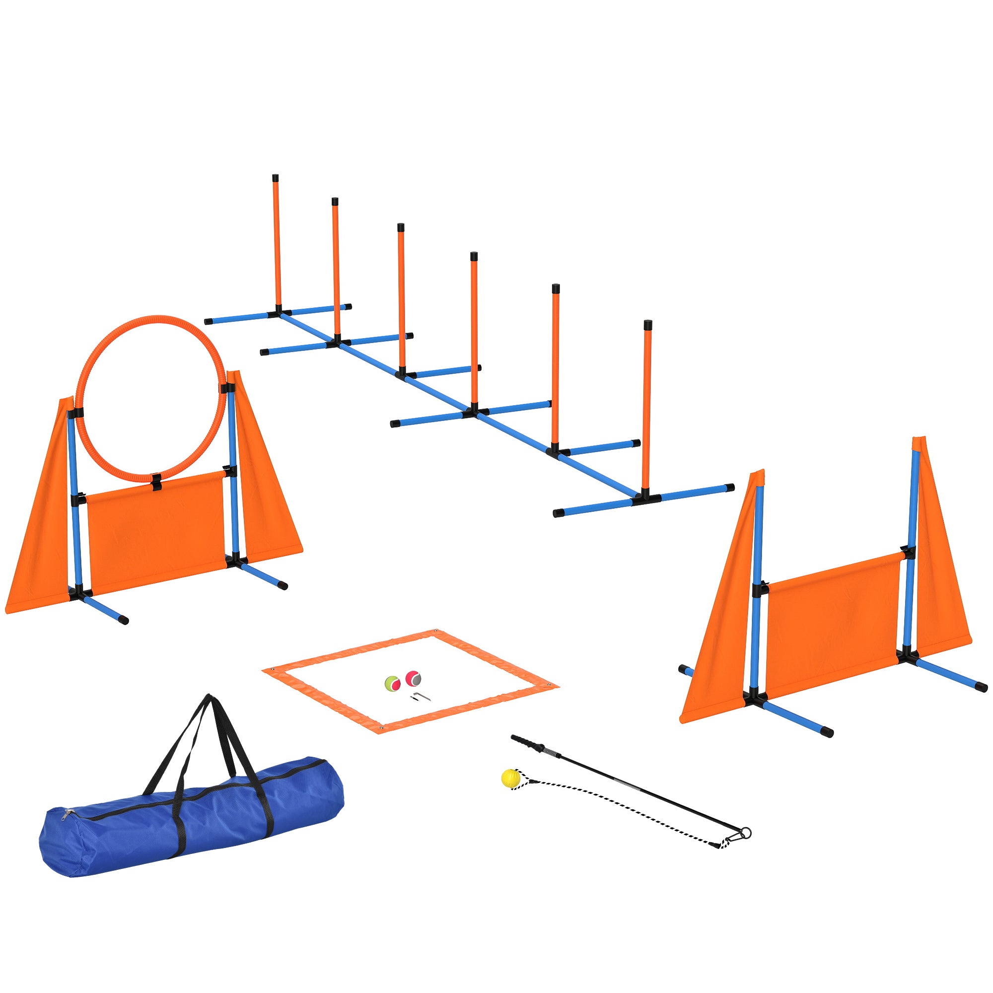 7-Piece Dog Agility Equipment Set with Weave Poles, Jump Ring and Hurdle, Pause Box and Carry Bag, Orange