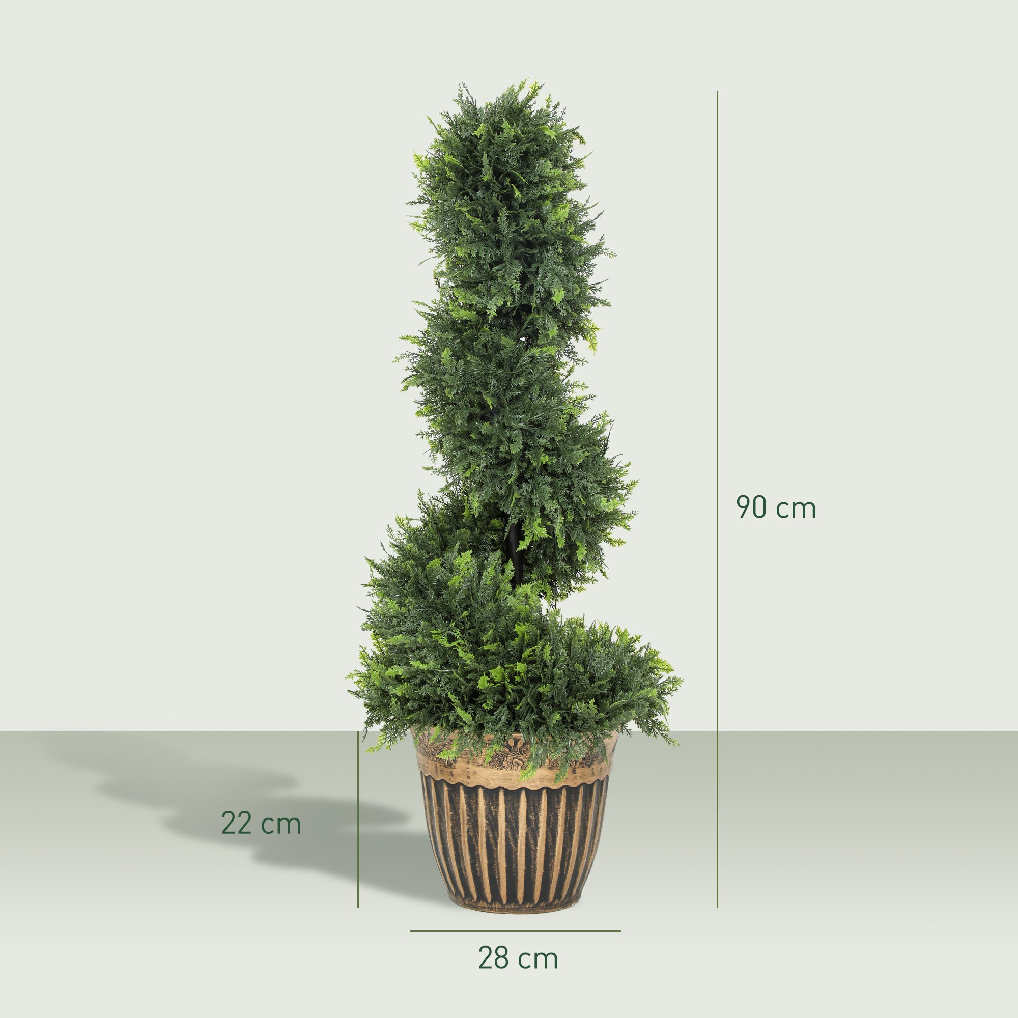 Set of 2 Artificial Plants, Topiary Spiral Boxwood Cypress Trees with Pot, for Home Indoor Outdoor Decor, 90cm