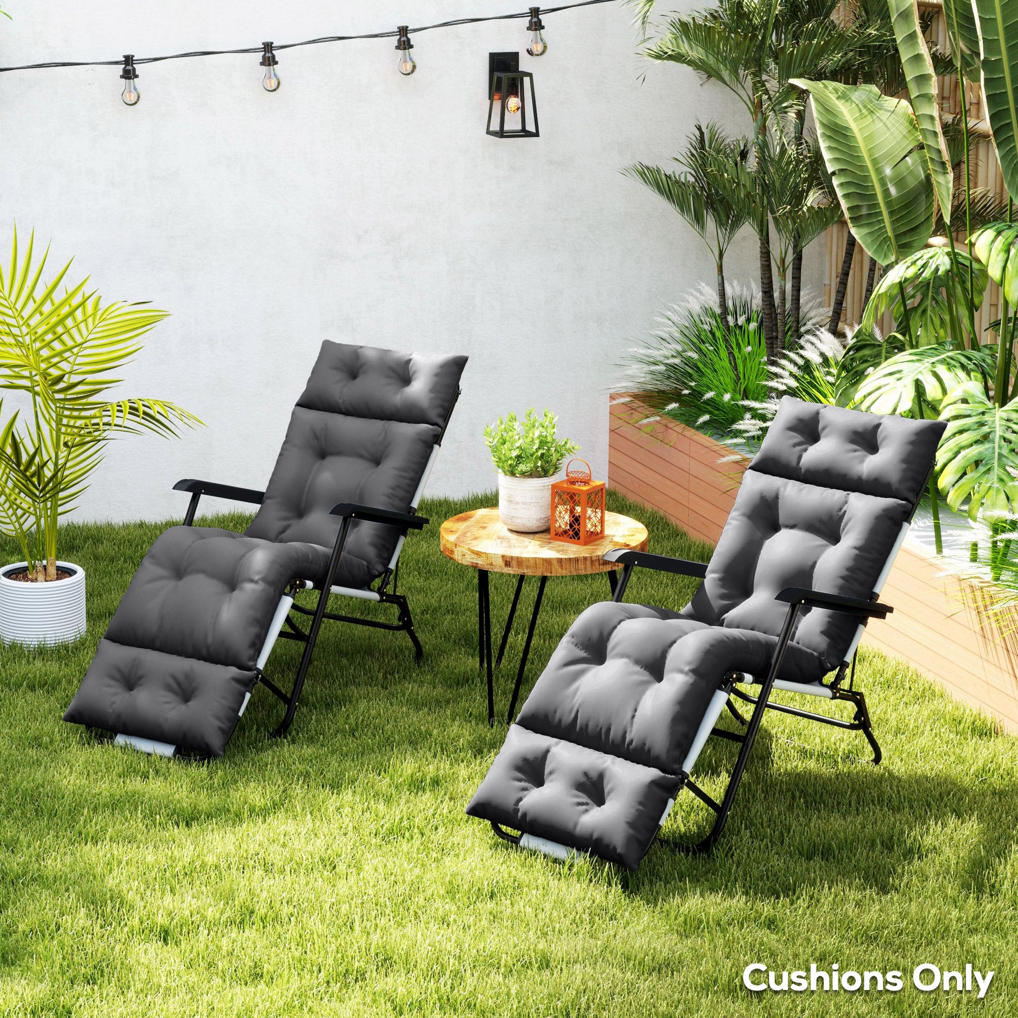 Set of Two 190 x 56cm Sun Lounger Cushions - Dark Grey