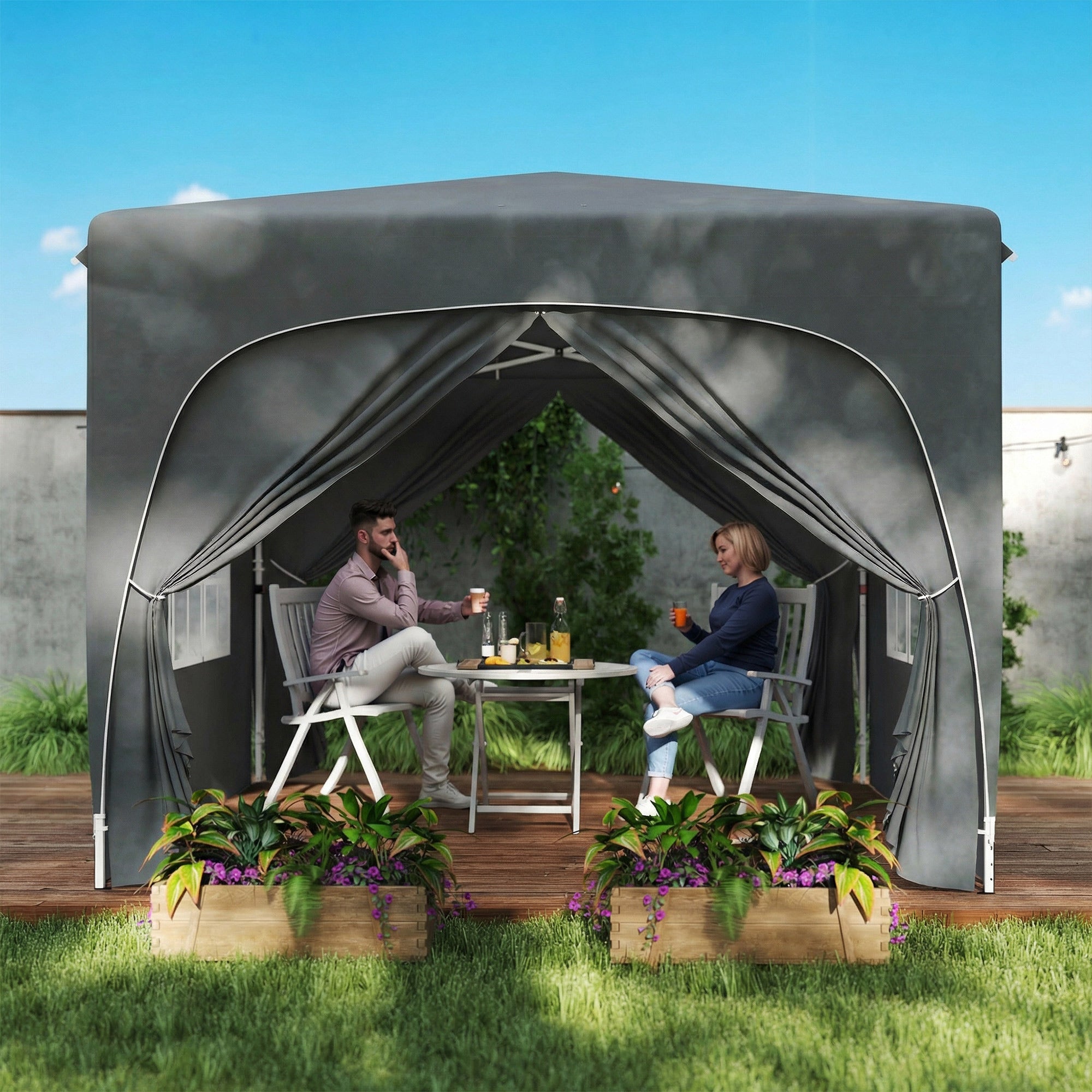 3 x 3m Pop-Up Gazebo Shelter, with Accessories - Dark Grey