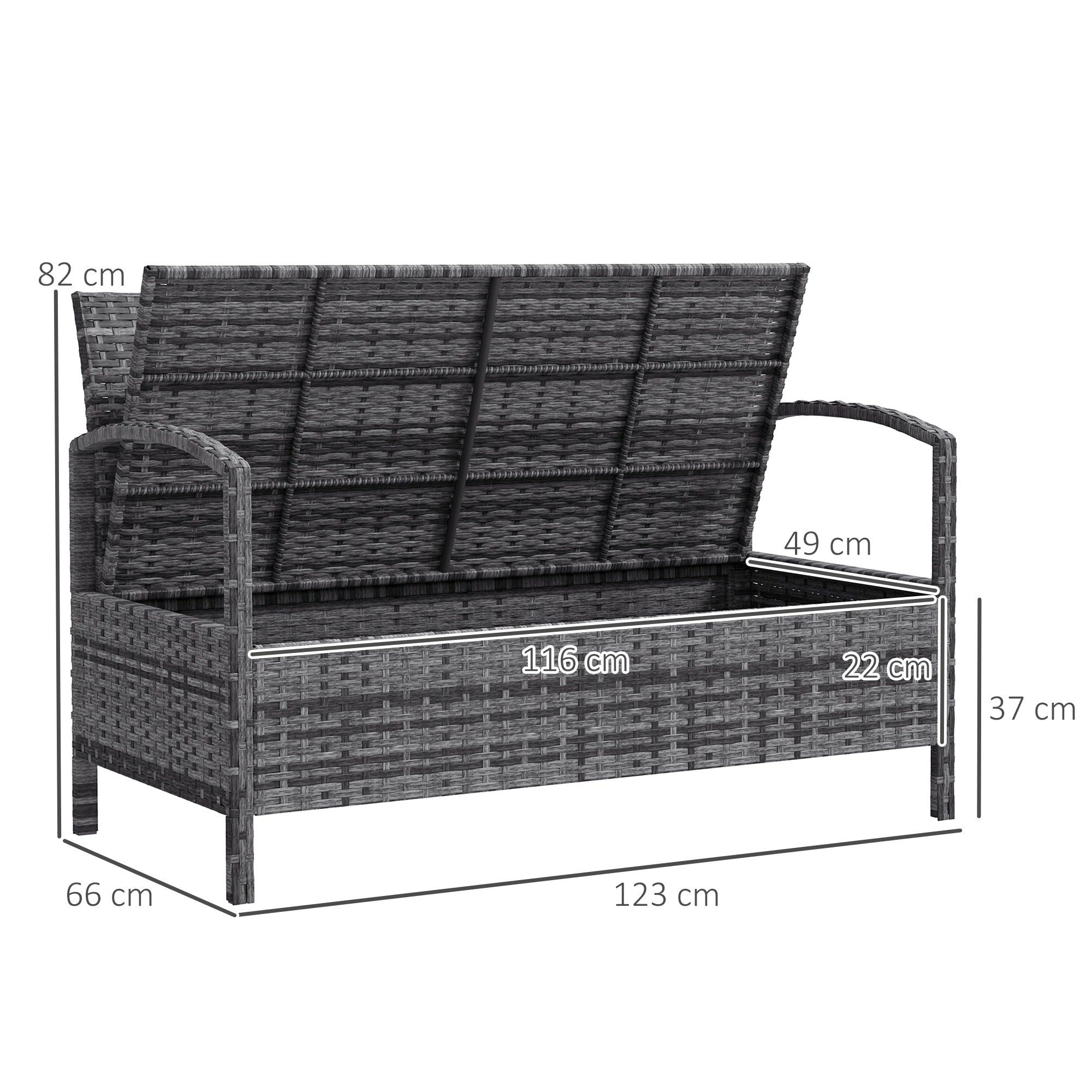 125L Garden Storage Bench with Cushion - Grey