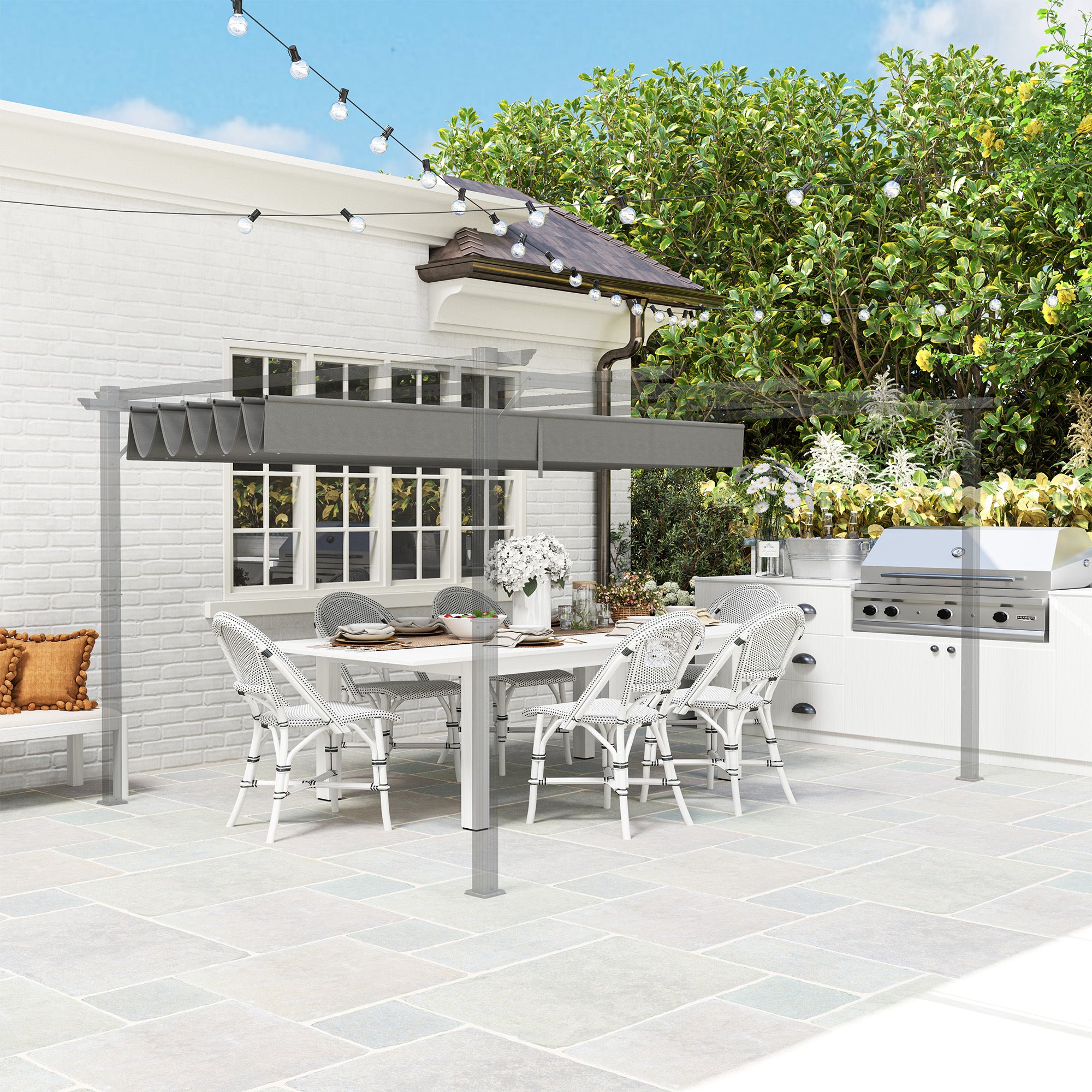 Retractable Pergola Shade Cover, Replacement Canopy for 4 x 3 (m) Pergola, Retractable Roof, Light Grey