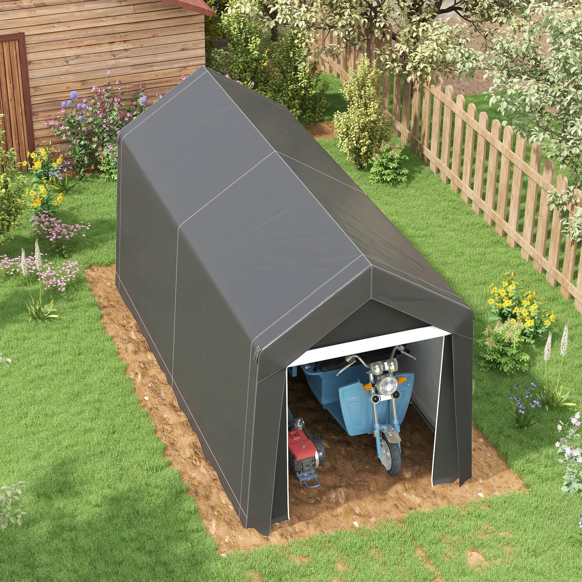 3.6 x 2.1m Portable Outdoor Shed, with Window - Dark Grey