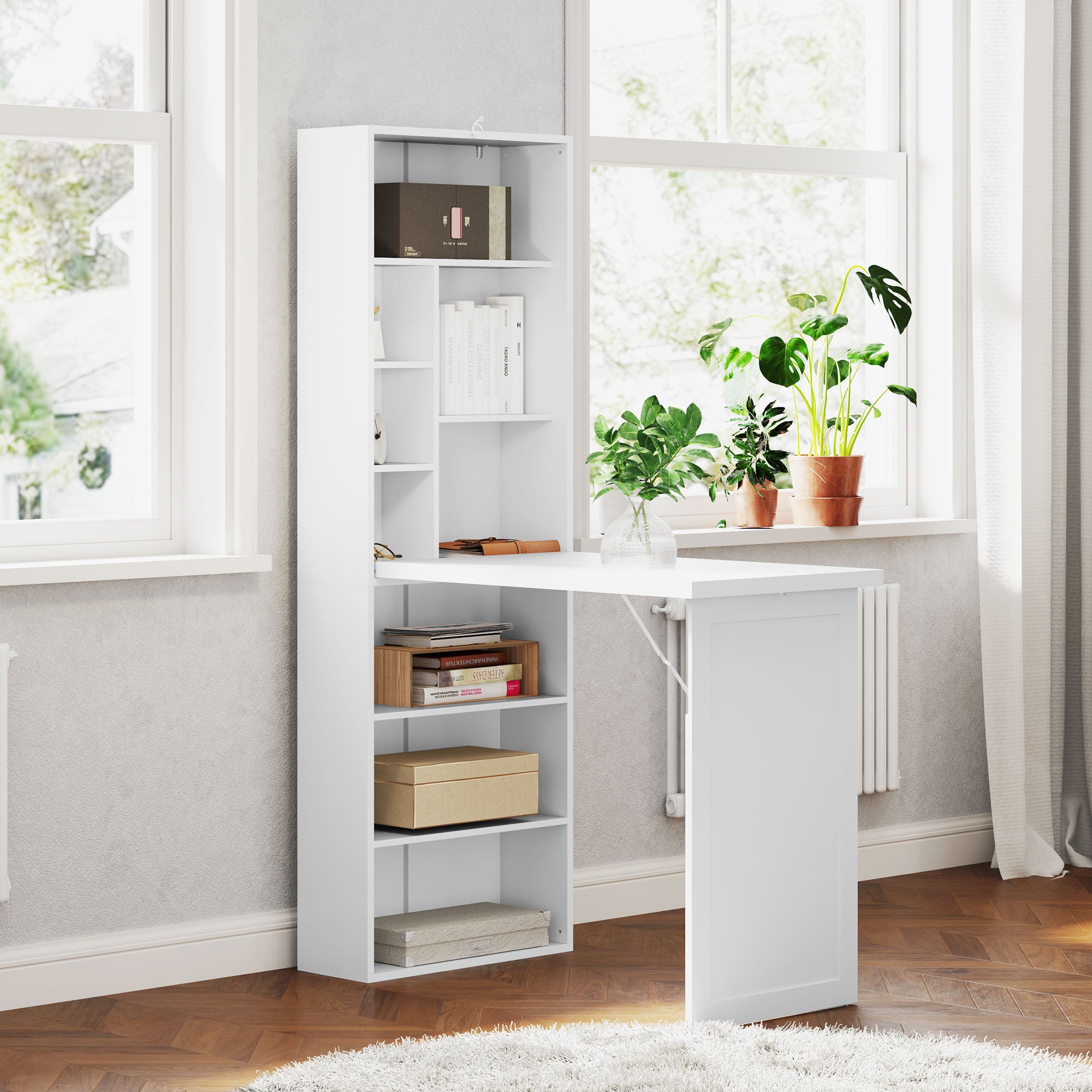 Three-Part Work Desk, with Storage and Writing Board - White