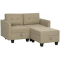 L Shape Modular Storage Sofa with Ottoman - Light Brown