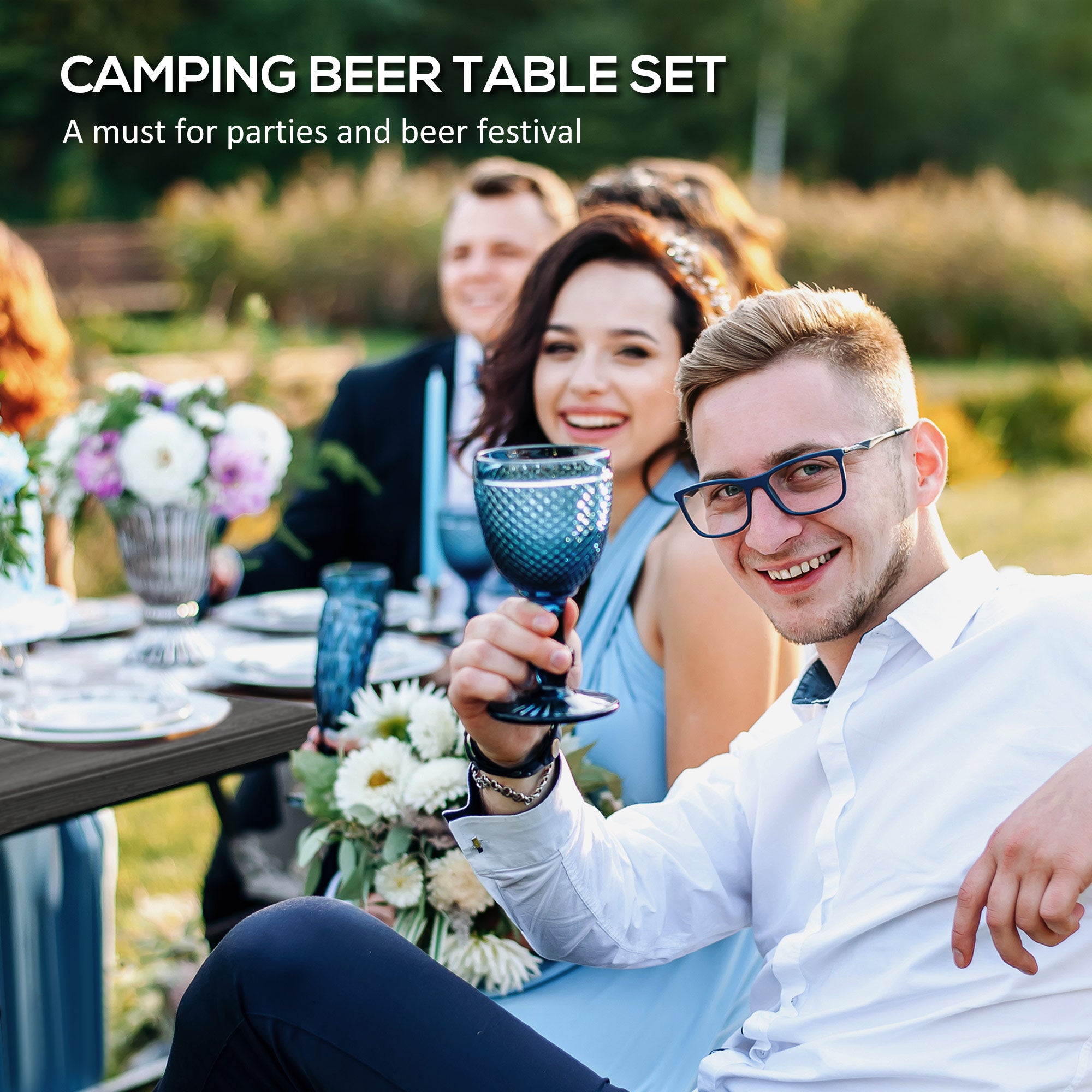 3 Piece Folding Picnic Table Set with Benches - Steel Frame Dark Grey