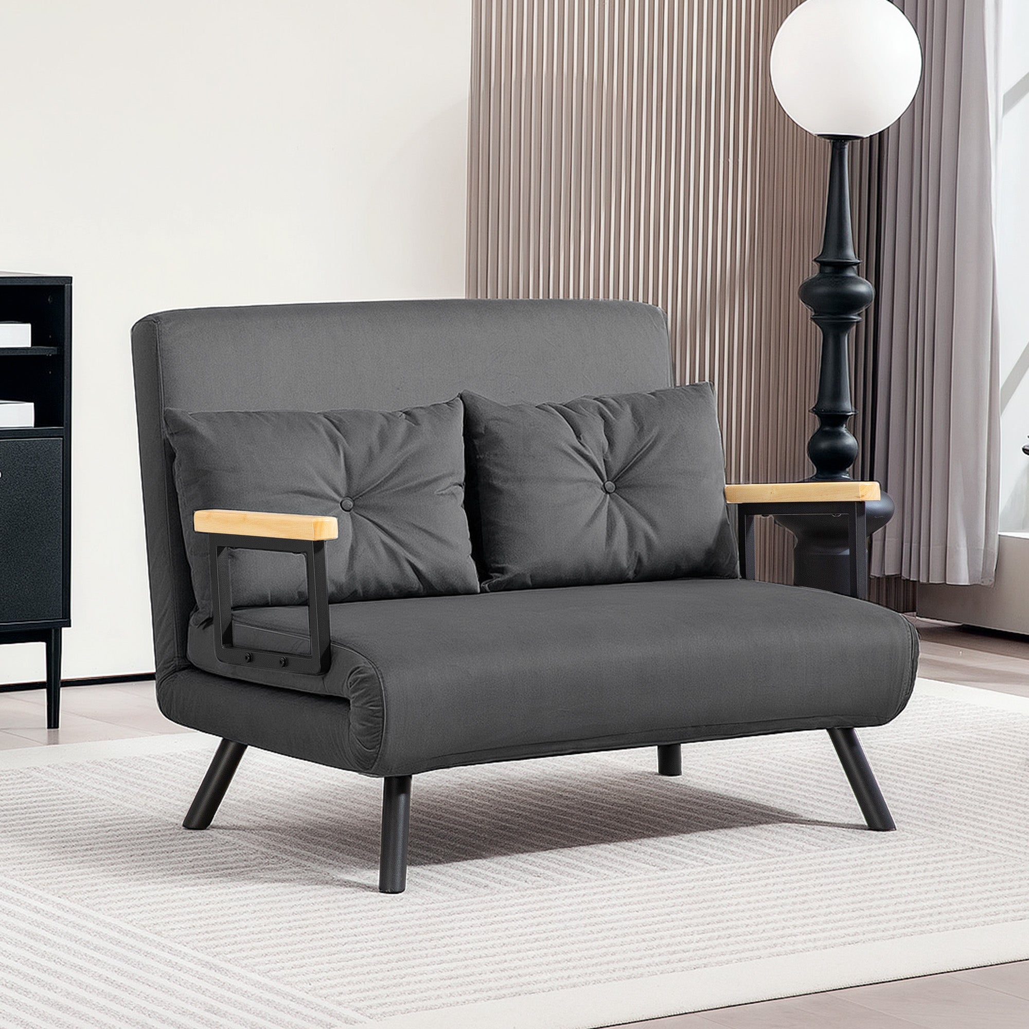 4-in-1 Velvet-Feel Double Sofa Bed with Pillows - Dark Grey