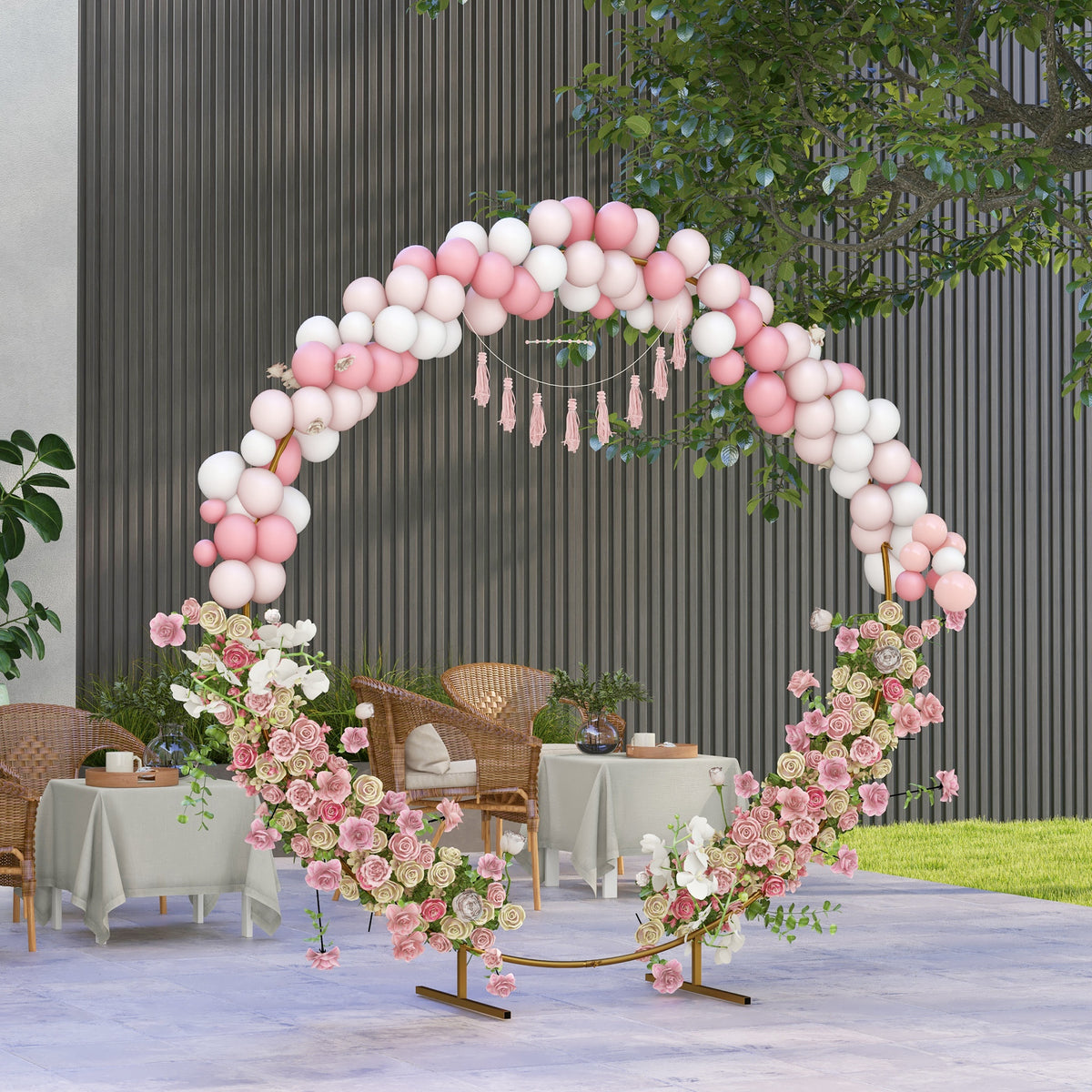 222cm Gold Tone Backdrop Stand, Round Metal Wedding Arch for Birthday Party, Bridal Shower, Graduation, Ceremony