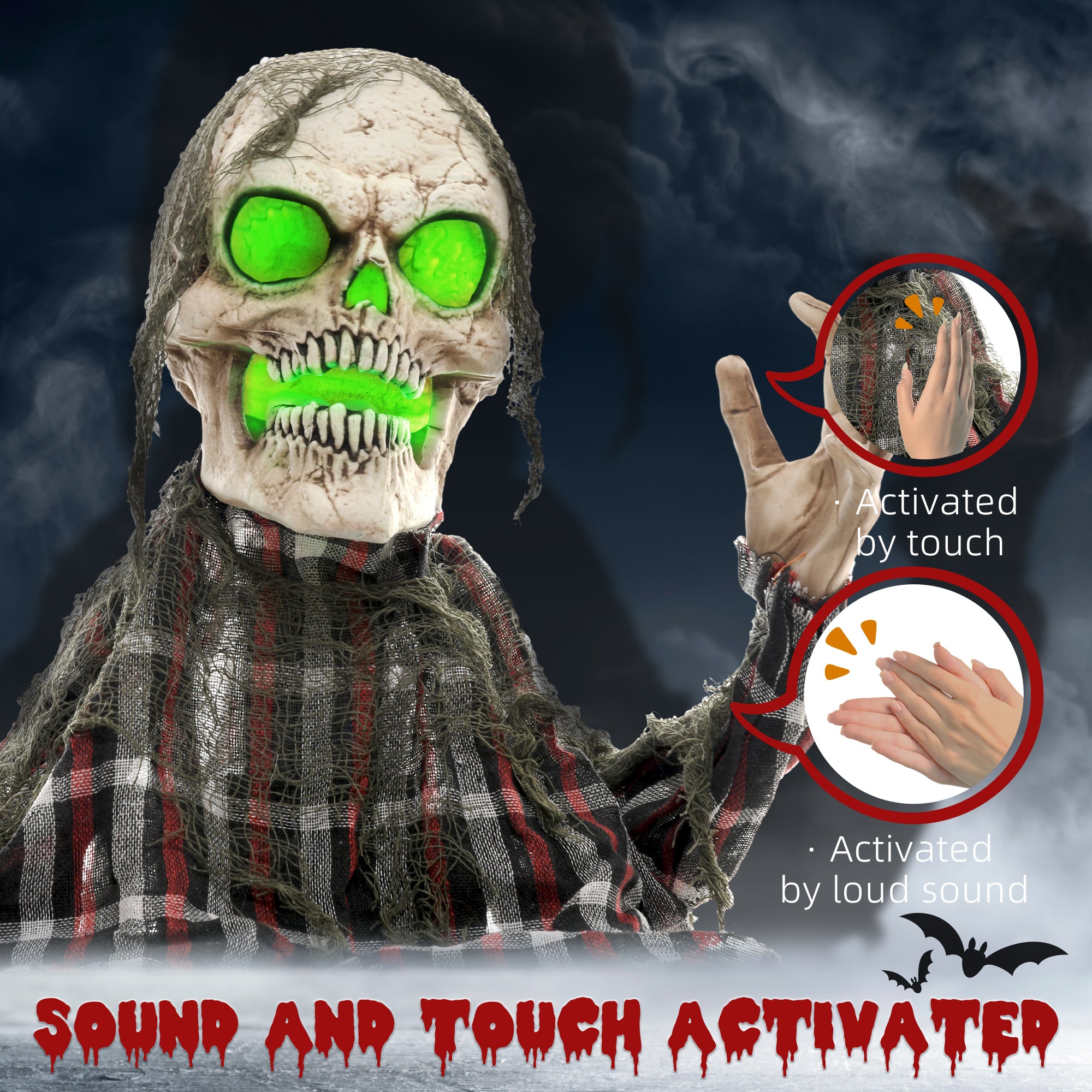 70cm Groundbreaker Skeleton Halloween Animatronic, with Glowing Eyes