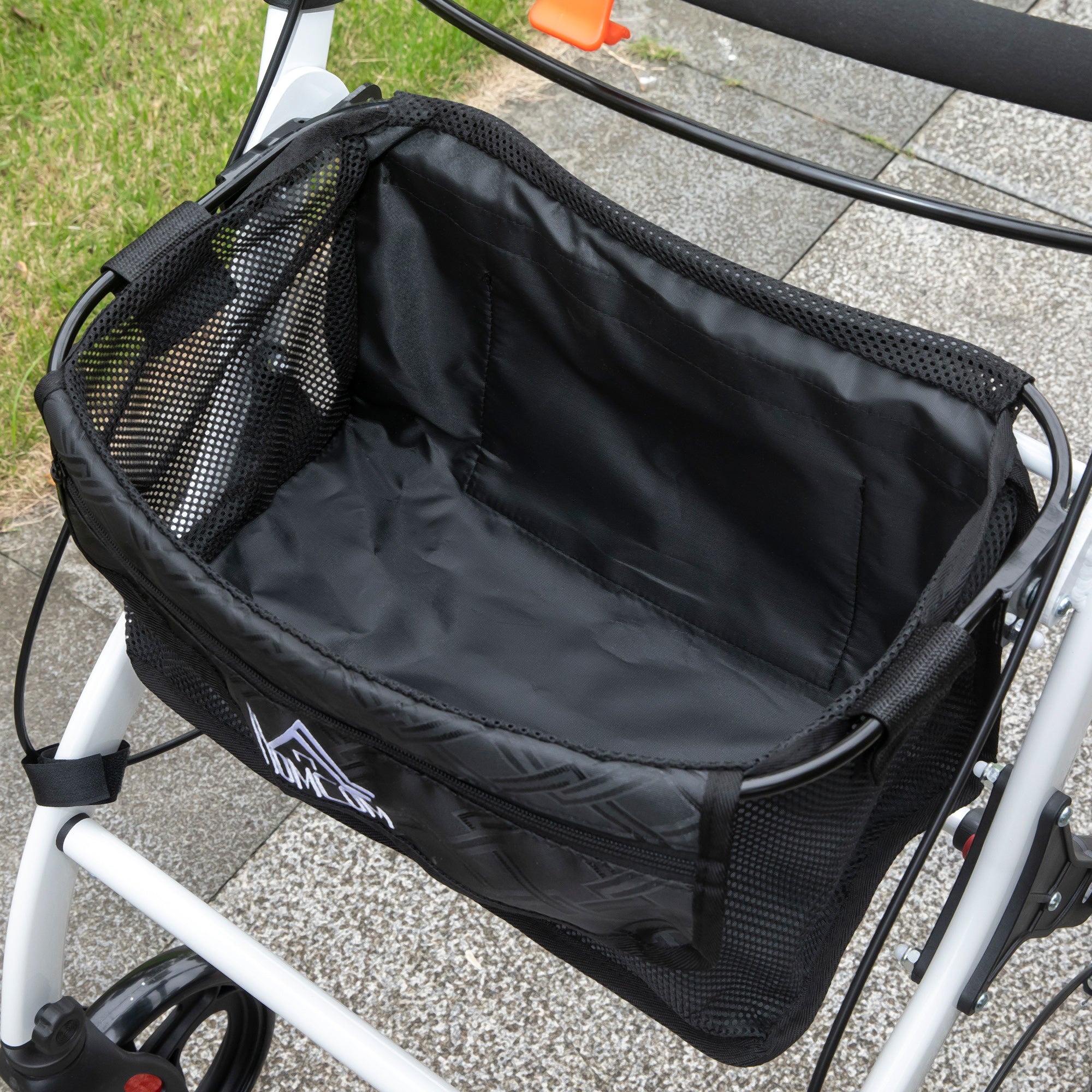 Folding Upright Rollator Walker with Lightweight Walking Frame, Storage Bag, Tray, Dual Brakes, Adjustable Handle Height, Mobility Aid Rolling 4 Wheeled Walker for Seniors, White