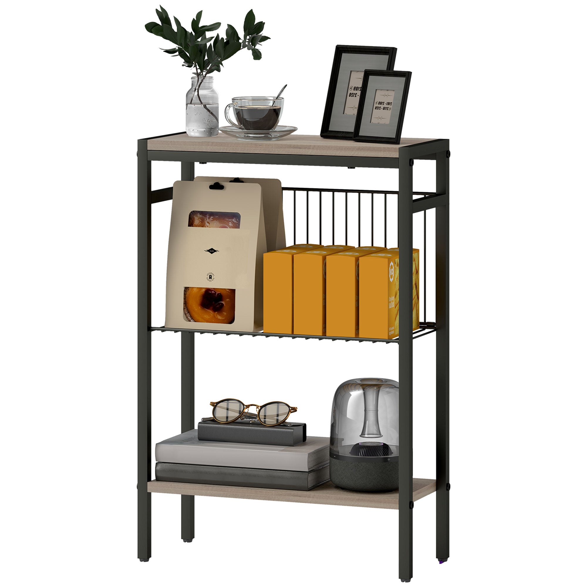 Three Shelf Industrial Side Table, Grey