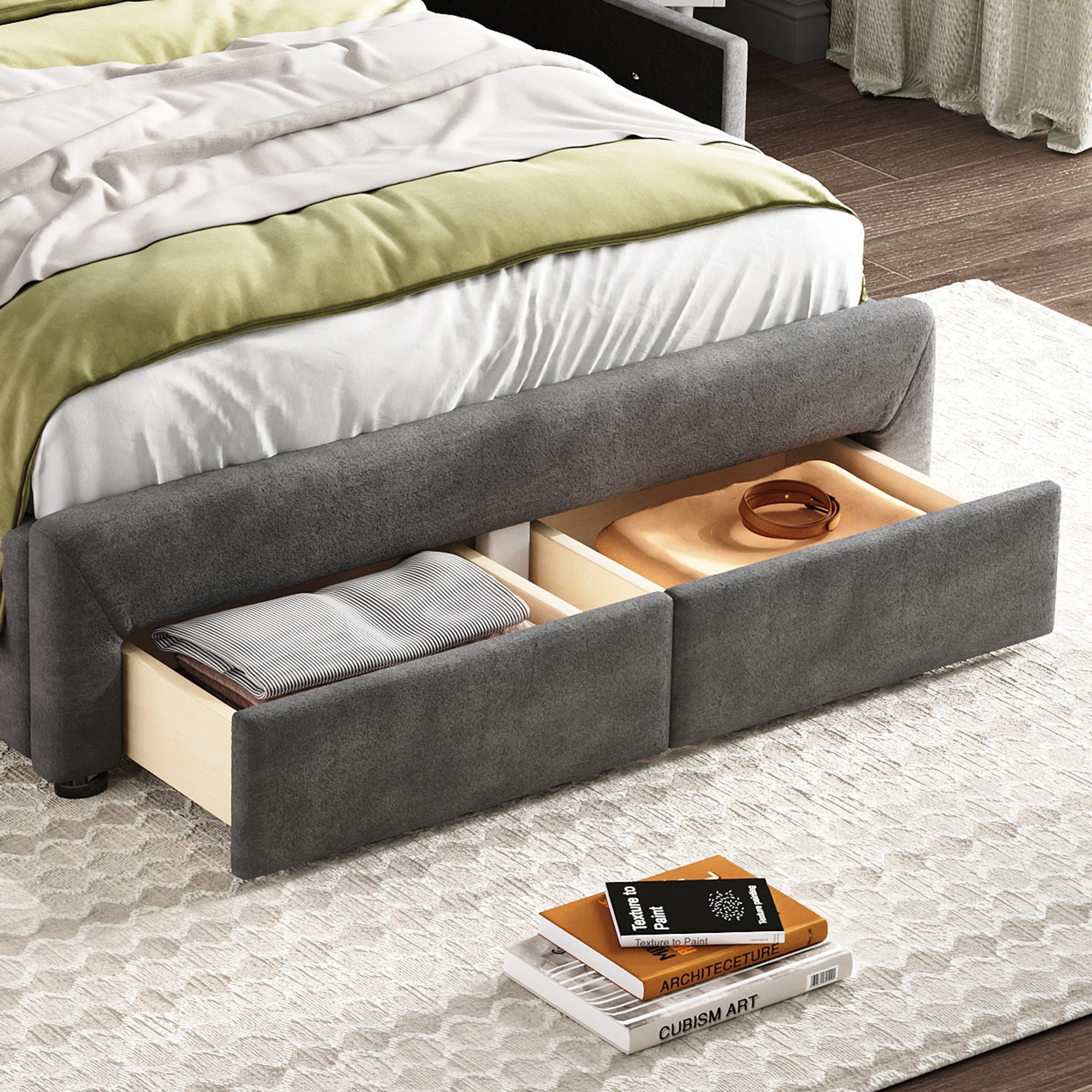 3FT Upholstered Storage Bed with 4 Drawers Grey