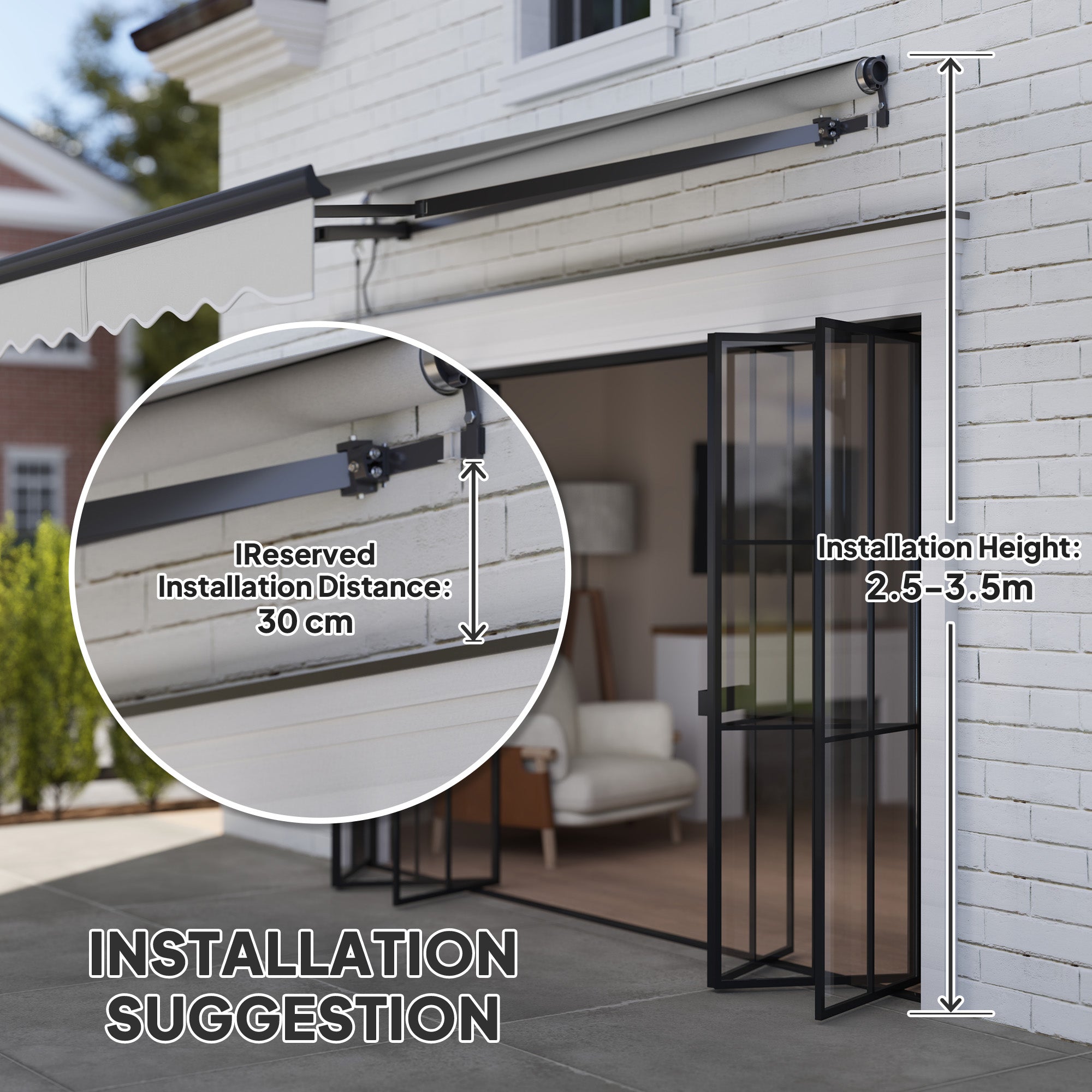 2.5 Metre Electric Retractable Awning Set with Remote Control - Light Grey UV30+