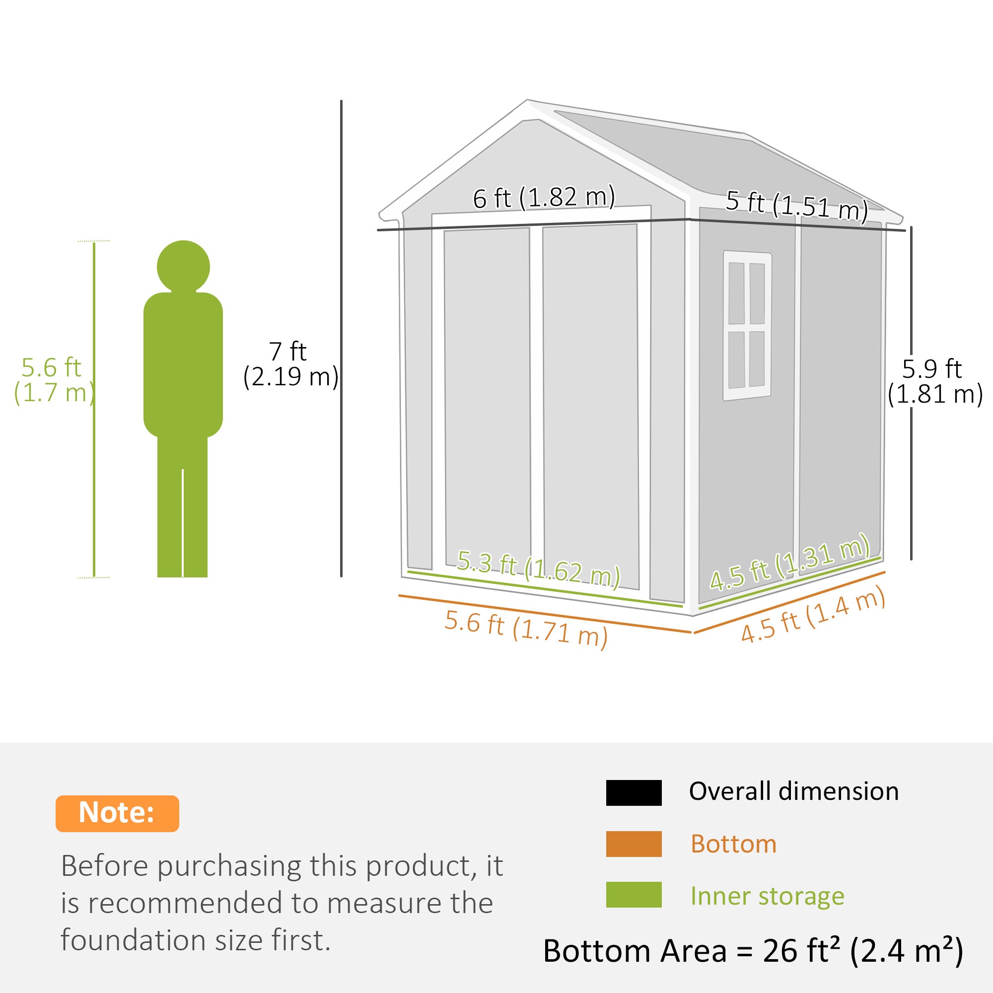 6 x 5ft Plastic Garden Shed with Floor, Window, Lockable Doors & Vents - Dark Grey