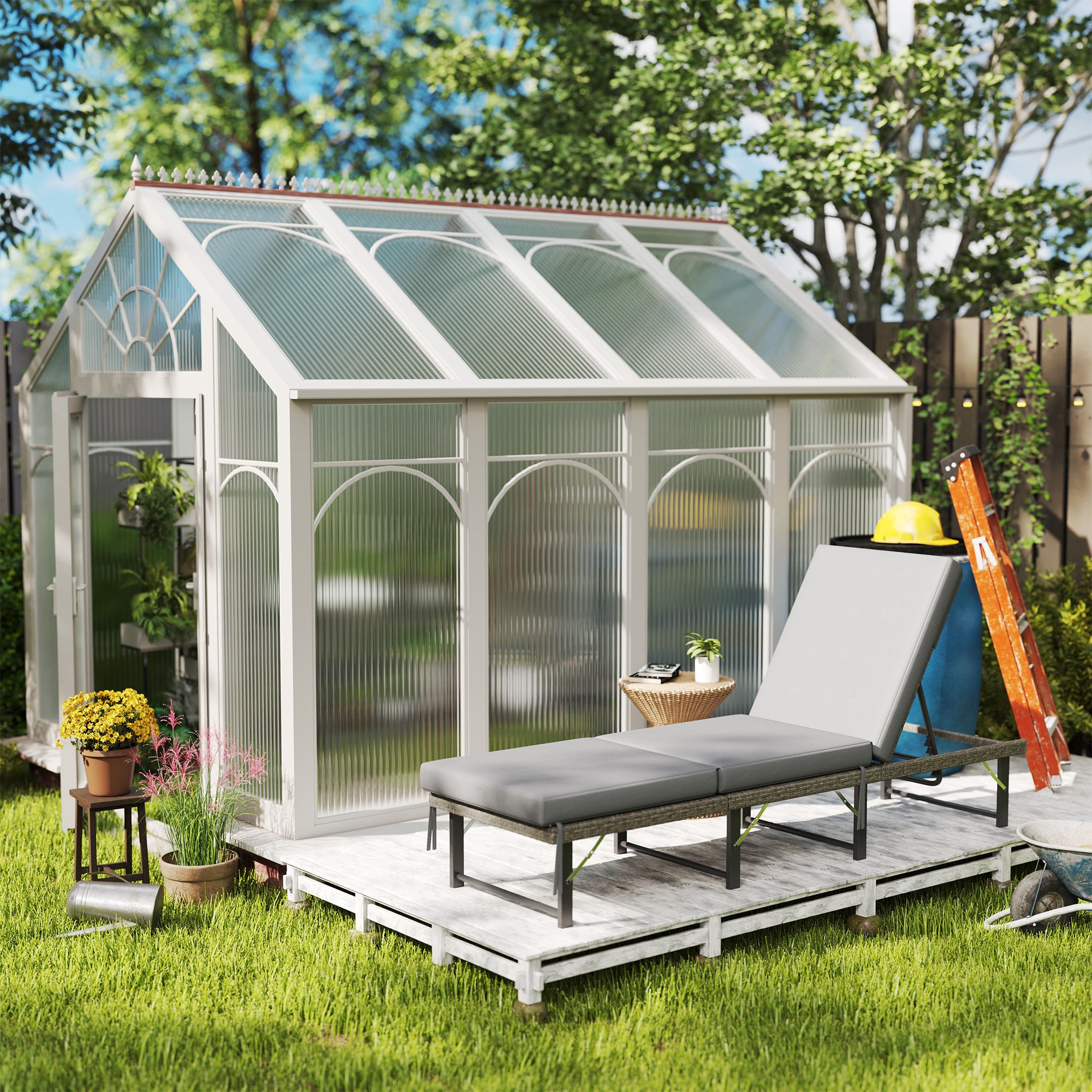 Single Folding Rattan Sun Lounger, with Cushion - Grey