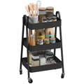 Three-Tier Metal Storage Trolley with Wheels and Handles - Black