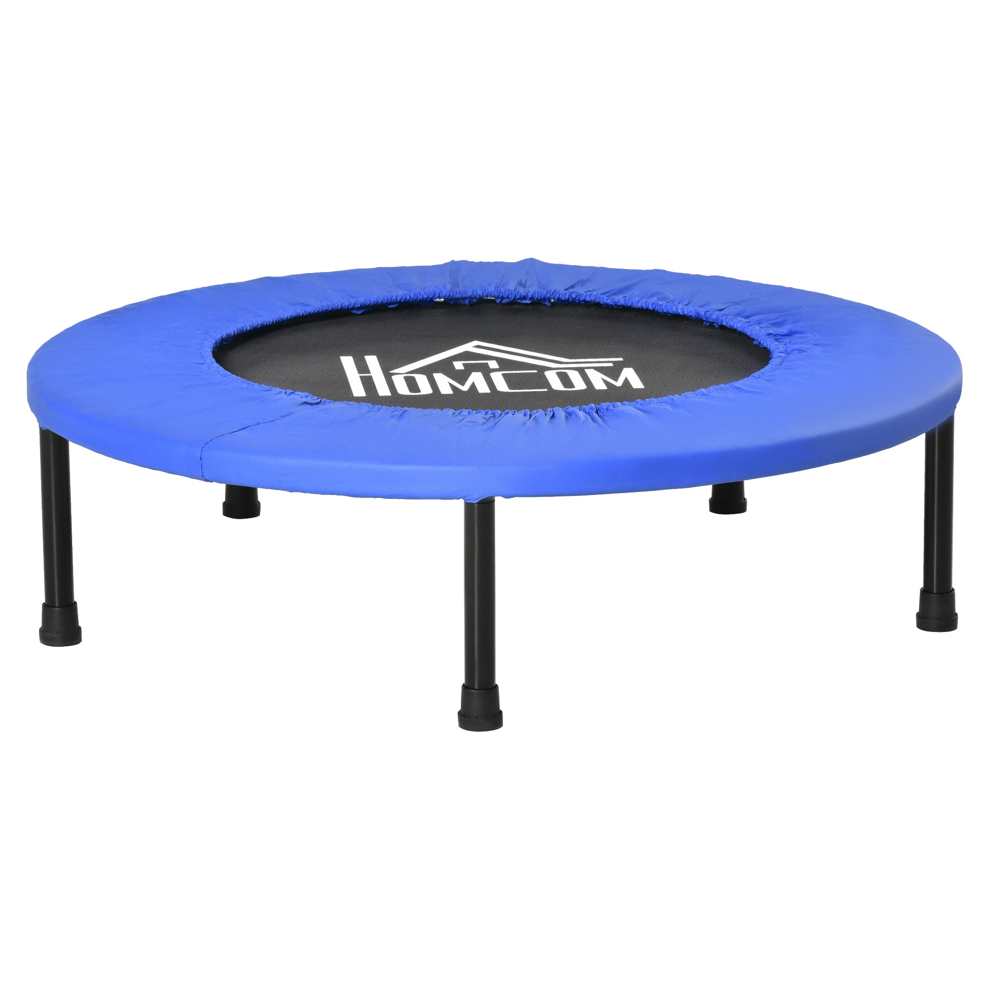 32" Mini Fitness Trampoline Home Gym Yoga Exercise Rebounder Indoor Outdoor Jumper with Safety Pad, Support Up to 100 KG, Blue and Black