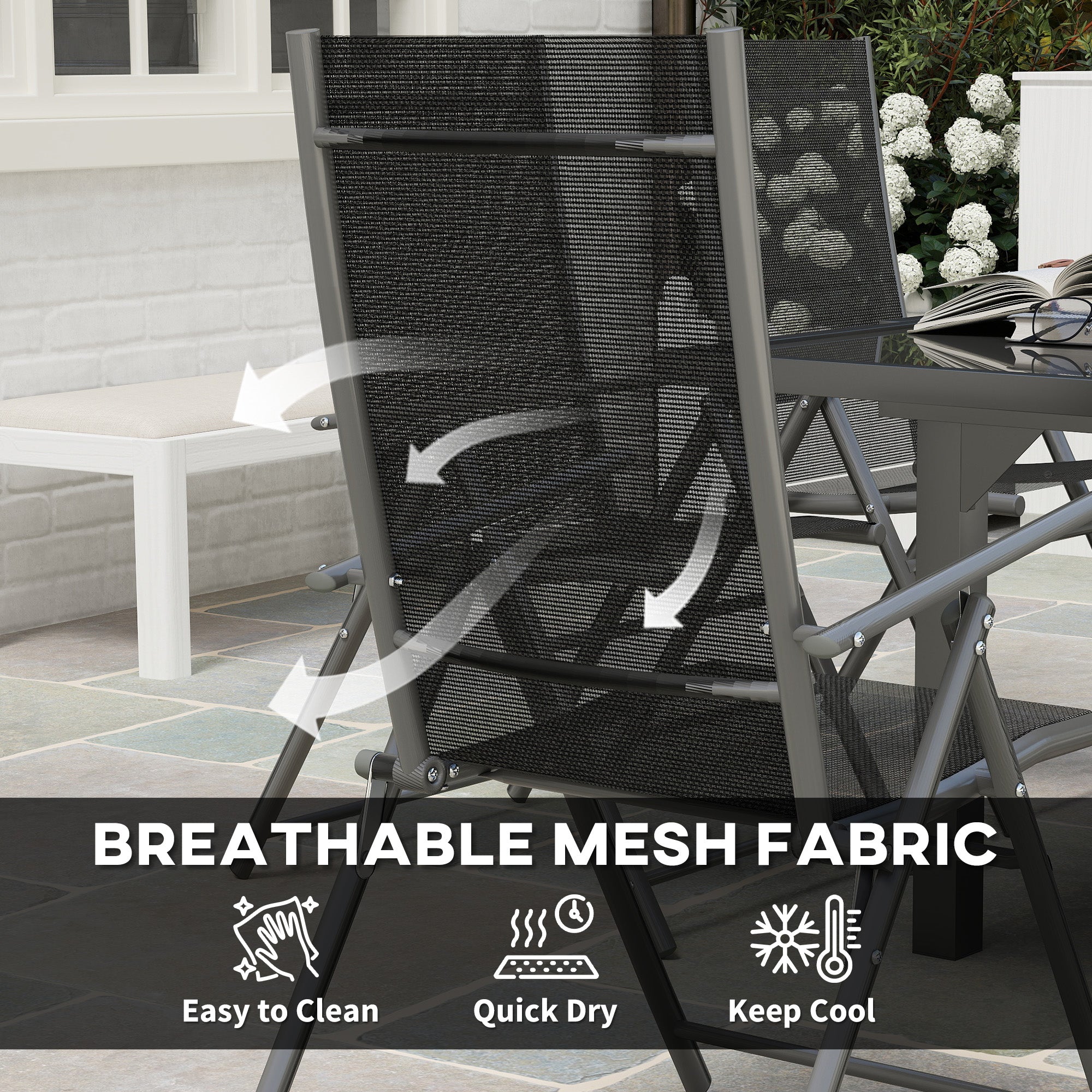 7 Piece Outdoor Extendable Dining Set with Folding Chairs - Grey