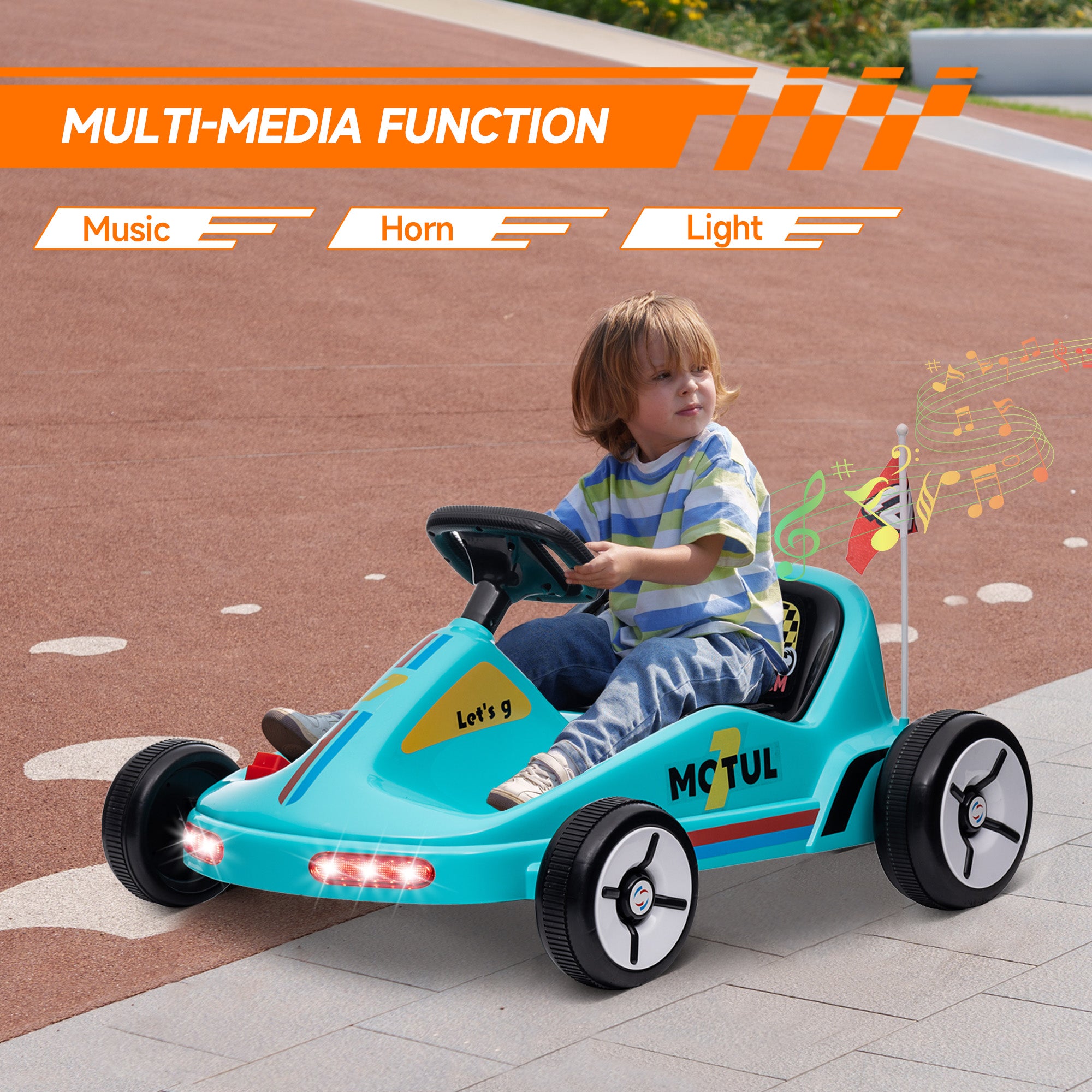 6V Electric Go Kart for Kids with Music, Light, Horn, for 3-5 Years, Blue