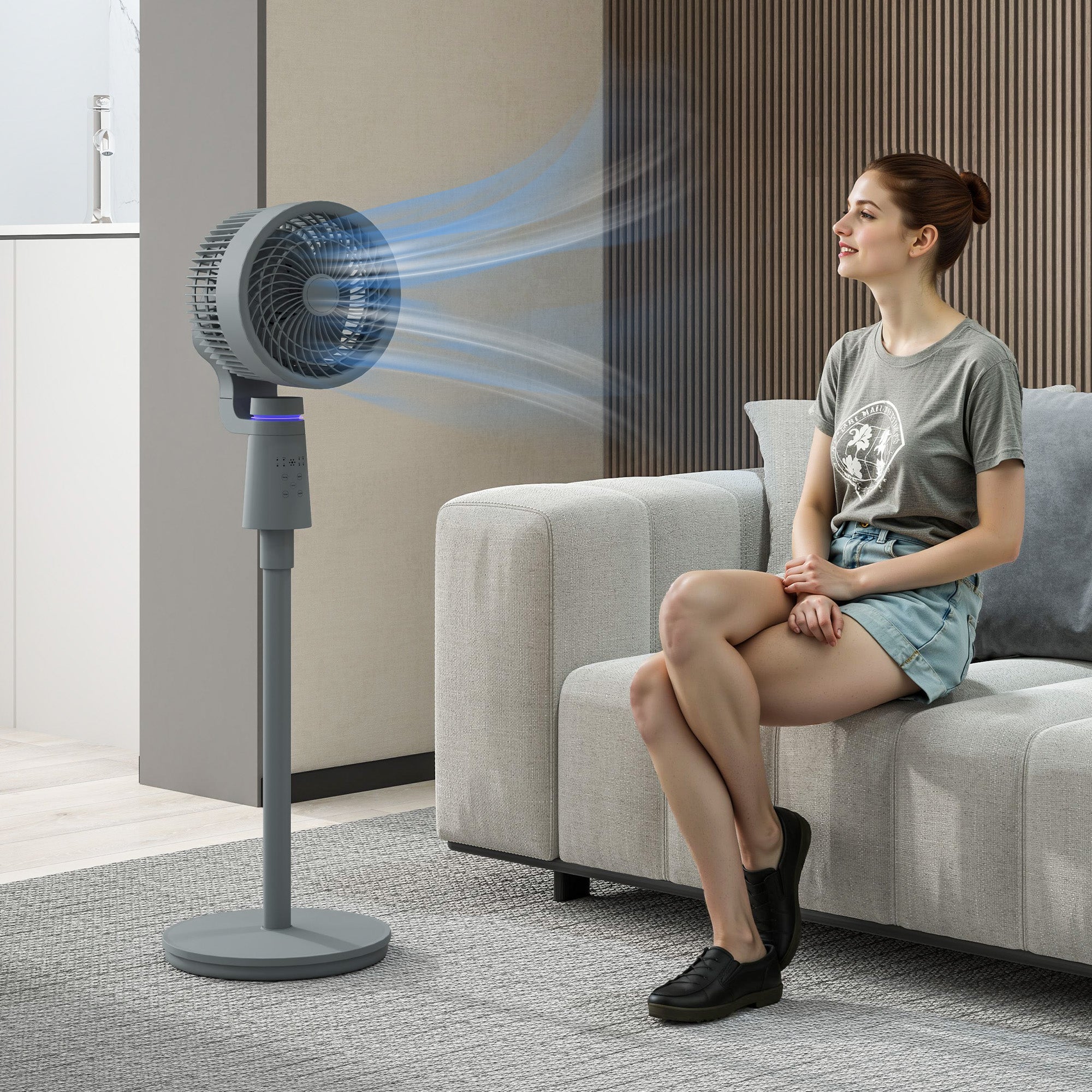 Pedestal Air Circulation Fan with Oscillating, Light Off, Grey