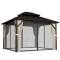 3x3.6 m Hardtop Gazebo Canopy with UPF50+ Double Galvanised Steel Roof, Aluminium Garden Gazebo Permanent Pavilion, Brown