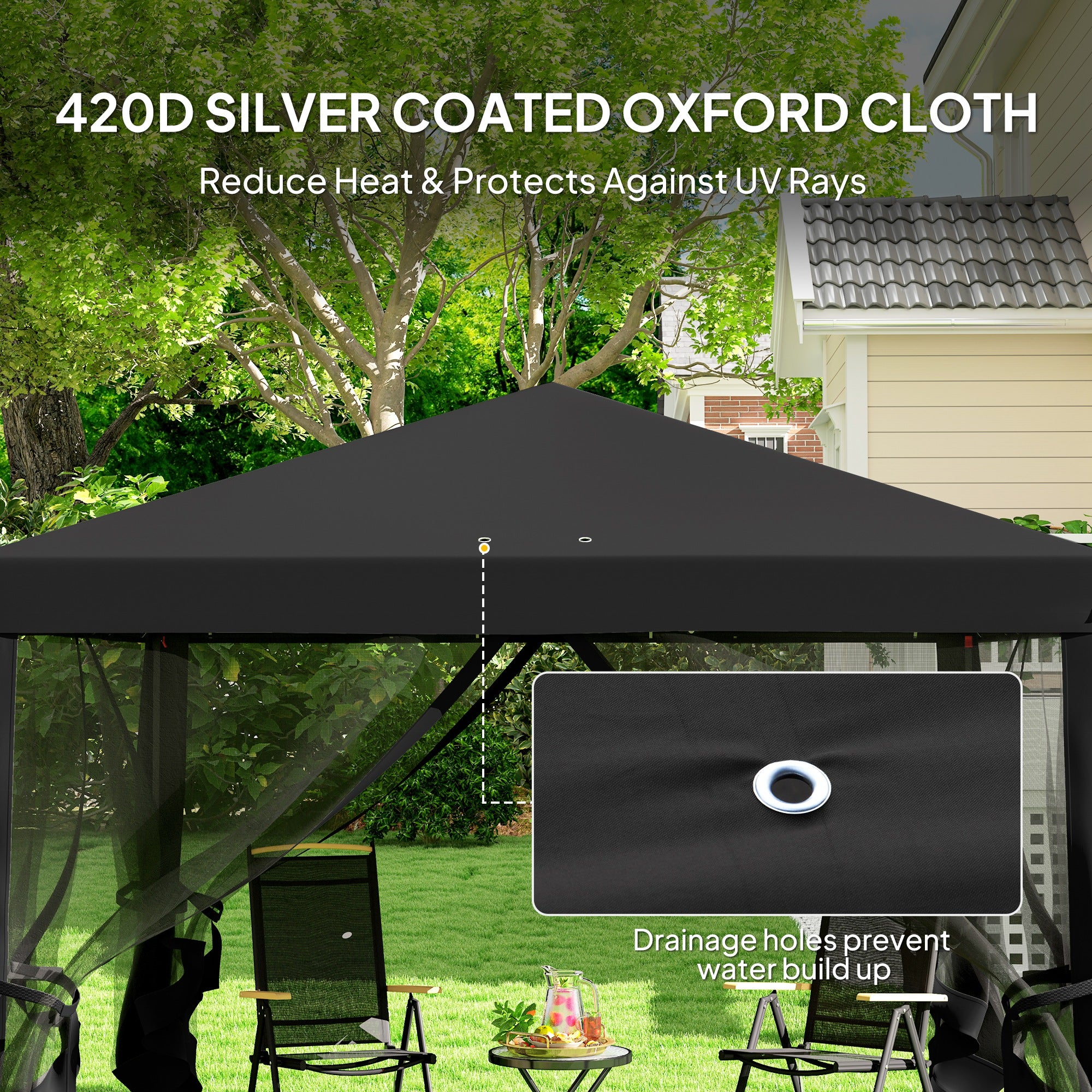3 x 3 m Pop Up Gazebo with Removable Mesh Sidewalls and Carry Bag - Black