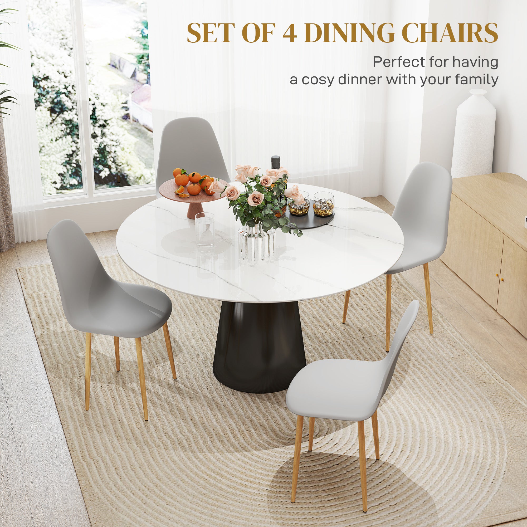 Modern Dining Chairs Set of 4, Kitchen Chairs with Backrest and Steel Legs for Dining Room, Living Room, Grey